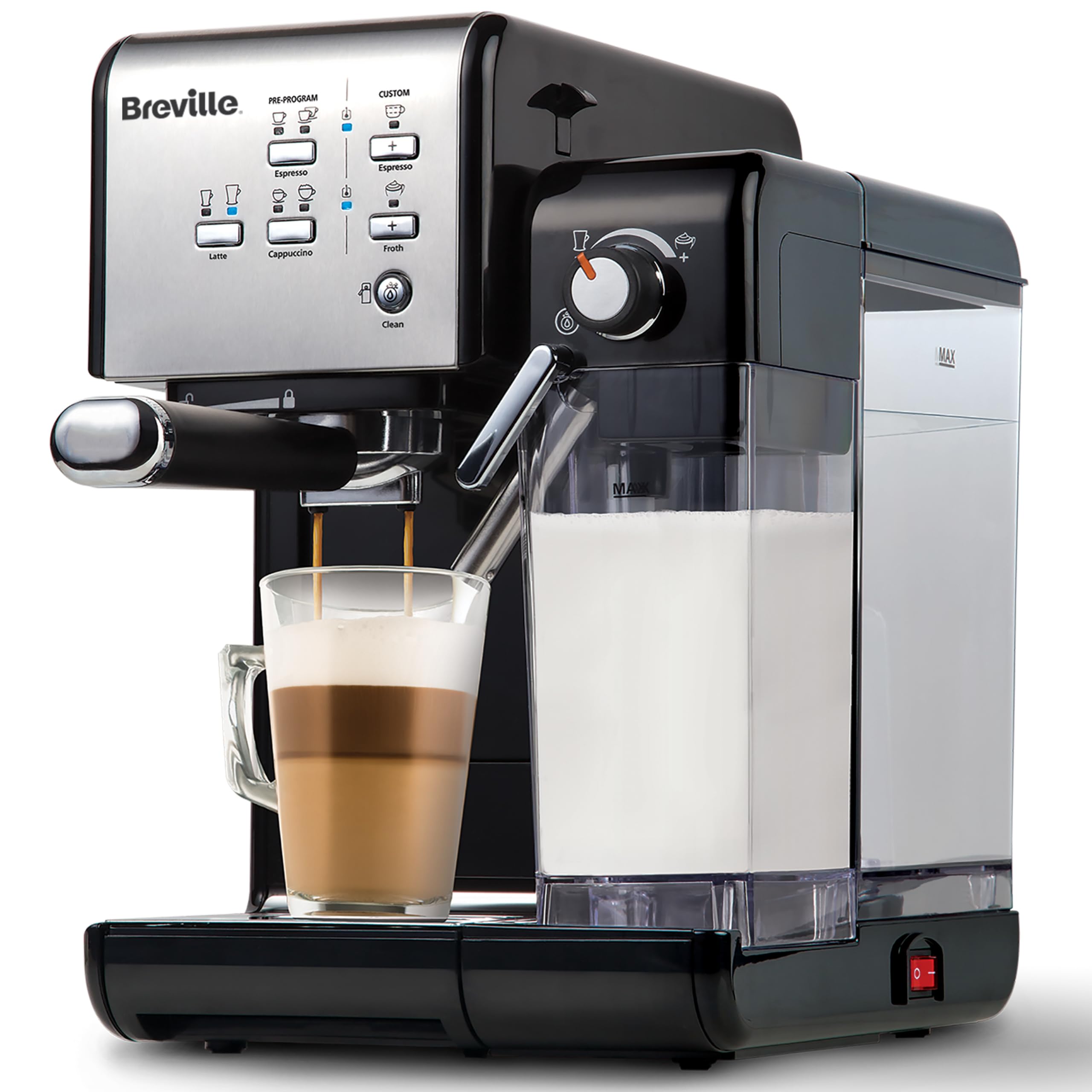 ماشین قهوه Breville One-Touch CoffeeHouse | اسپرسو، کاپوچینو و لاته‌ساز | پمپ ایتالیایی ۱۹ بار | فراور پنیر اتوماتیک | سازگار با پاد ESE | مدل سیاه [VCF107] سیاه تک نفره
