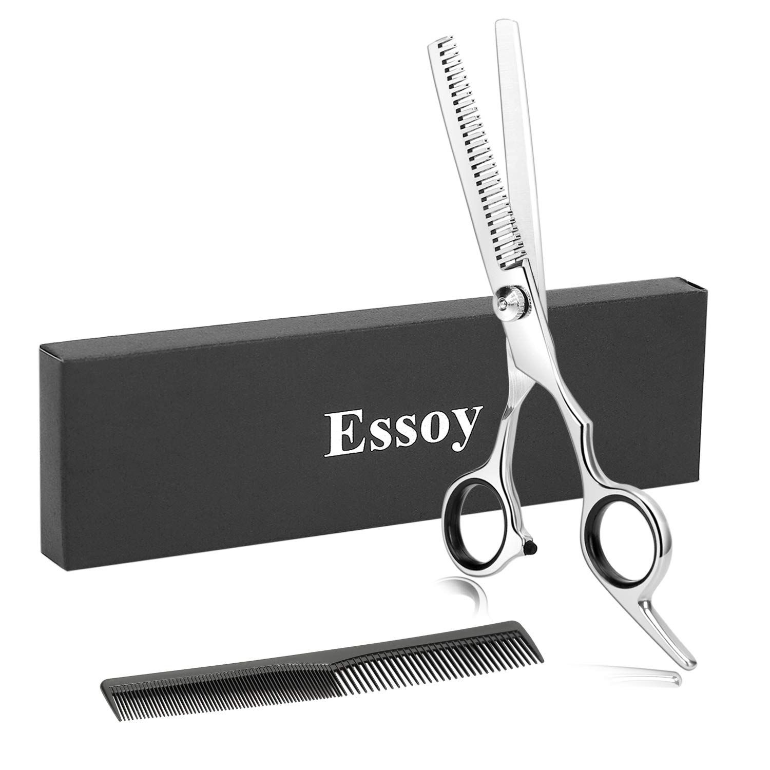قیچی نازک حرفه ای طراحی شده برای برش مو با دندانه‌های قطعه، اجتماعی Essoy (6.7 اینچ)، فولاد ضد زنگ، قیچی مو با پیچ تنظیم کننده برای استفاده در خانه، آرایشگاه، قصابی برای زنان، مردان و کودکان