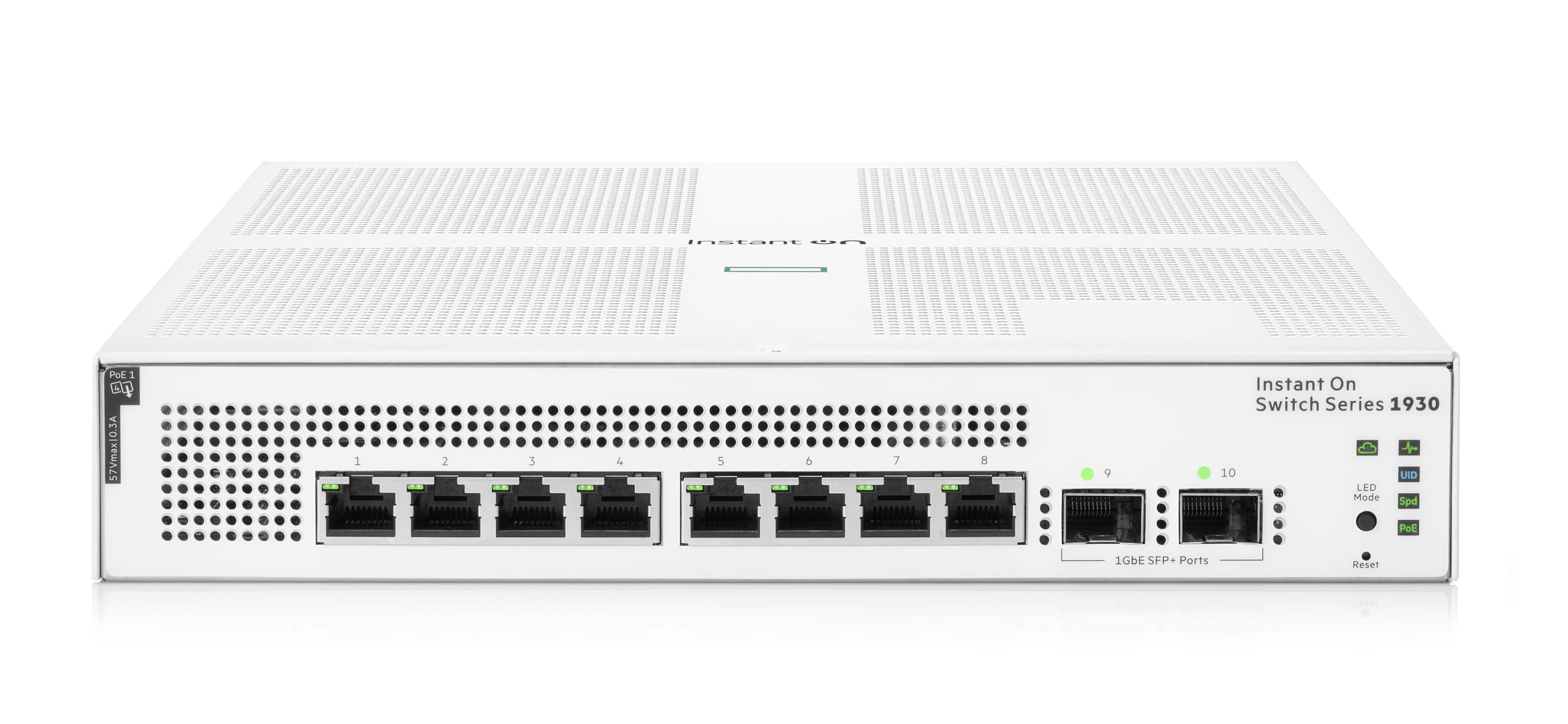 سوئیچ HPE Networking Instant On Series 1930 با 8 پورت Gb Smart-Managed Layer 2+ Ethernet Switch با PoE | 8X 1G | 2X SFP | 8X CL4 PoE 124W | کابل برق US (JL681A#ABA) 8G 2SFP PoE+ 124W