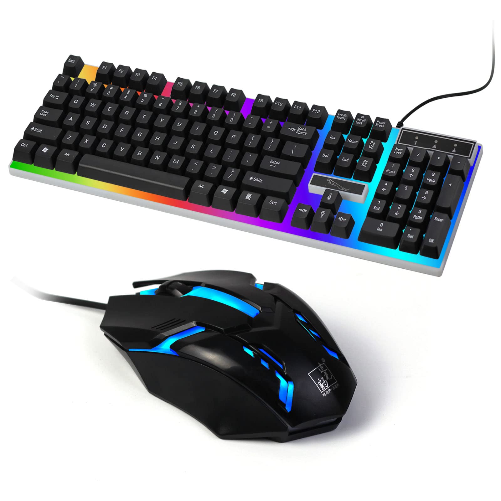 کیبرد SKY-TOUCH G21 با سیم و موس باسیم با رابط USB با نورهای چند رنگ LED انعطاف پذیر کیبرد با نور پس‌زمینه با حس مکانیکی بر روی کامپیوتر (مشکی)