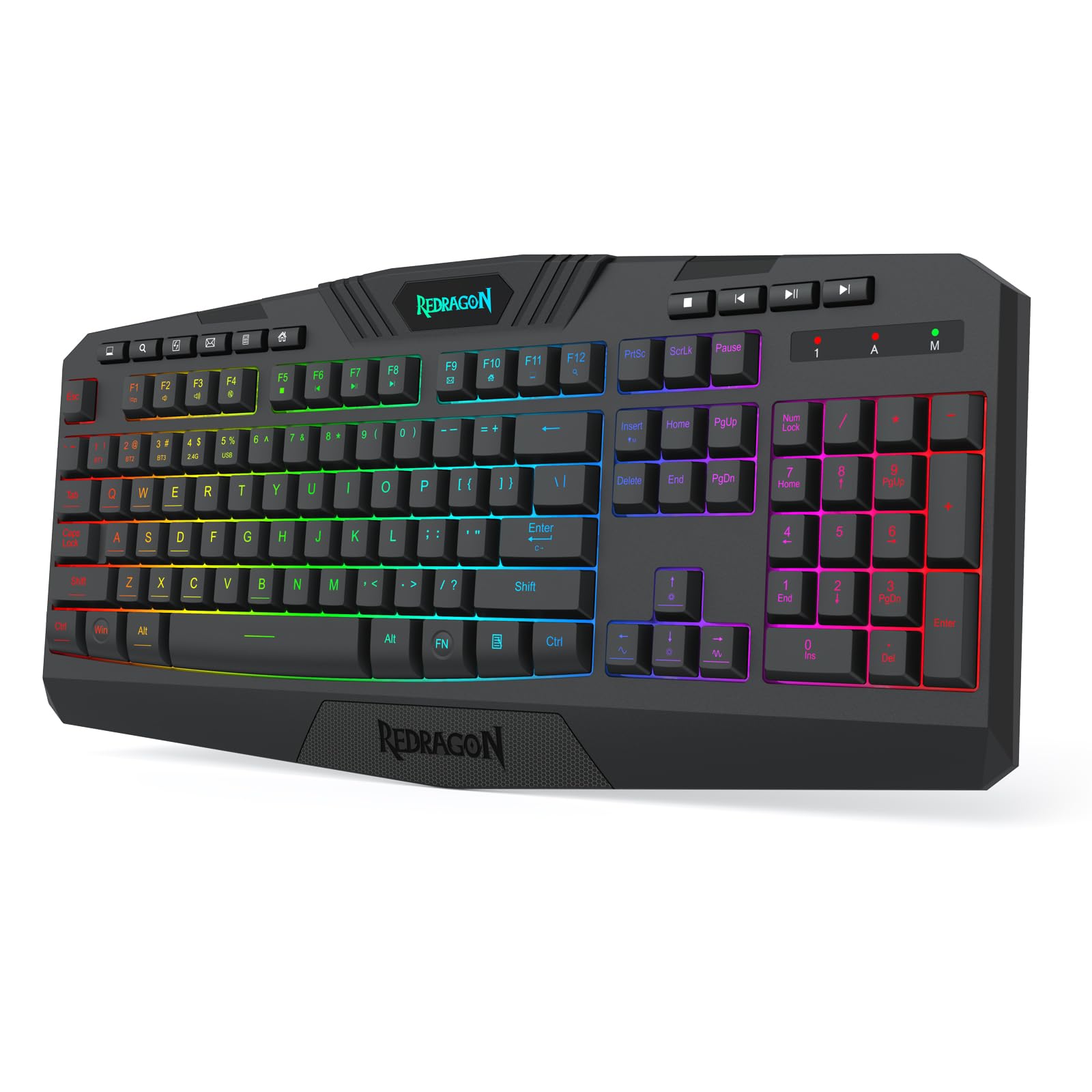 صفحه کلید بازی بی‌سیم Redragon K503، RGB LED Backlit، دارای کلیدهای چندرسانه‌ای، صفحه کلید زیرزبانی بی‌صدا با پشتیبانی کف دست برای بازی در ویندوز (مشکی) ۱۰۴ کلید، مدل K503KS سیاه