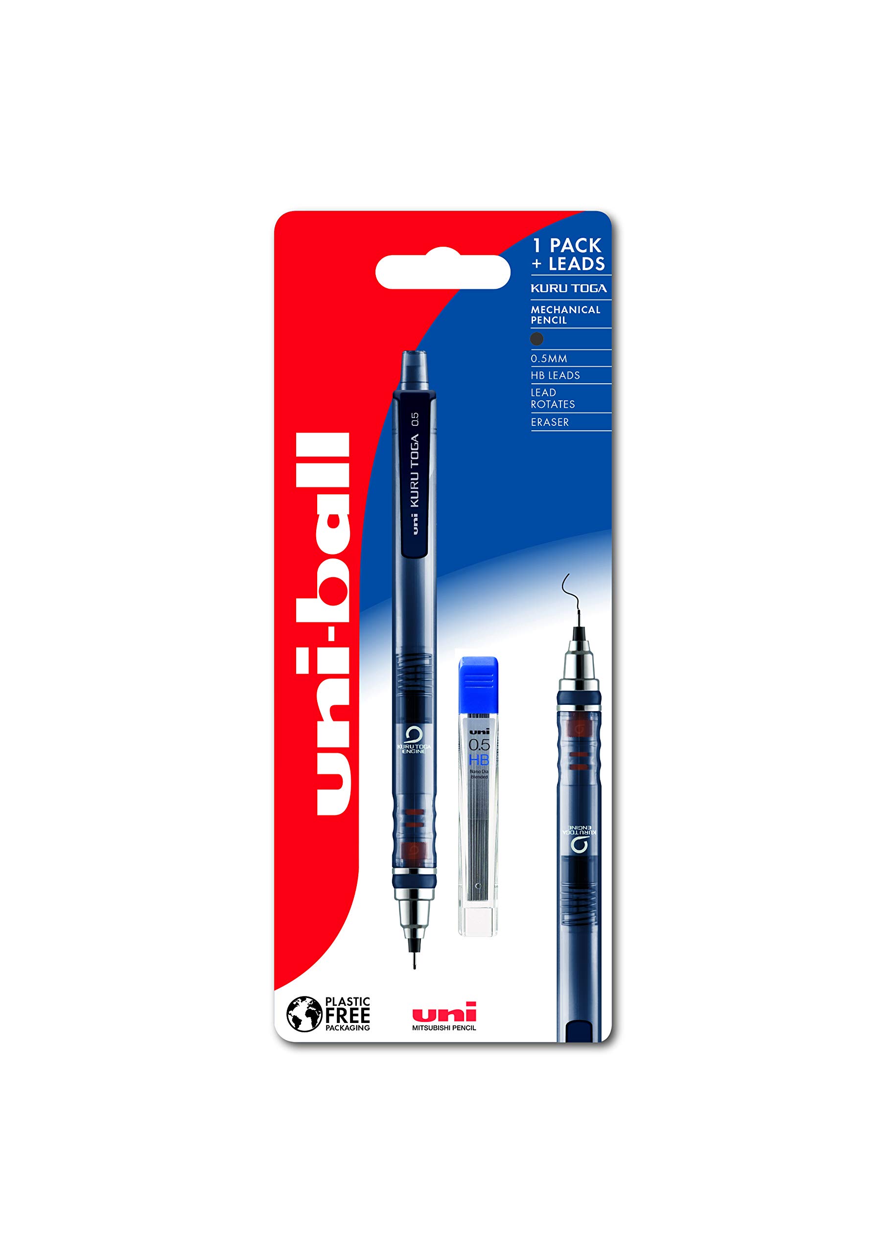 مداد مکانیکی خودتراش Uni-Ball Kuru Toga M5-450T. مایع‌های دقیق پرمیوم با استحکام بالا و افزودن الماس برای نقاشی فنی، نوشتن، هنر و صنایع دستی و ۱۲ مایع پر‌کننده. نوک باریک ۰.۵ میلی‌متر