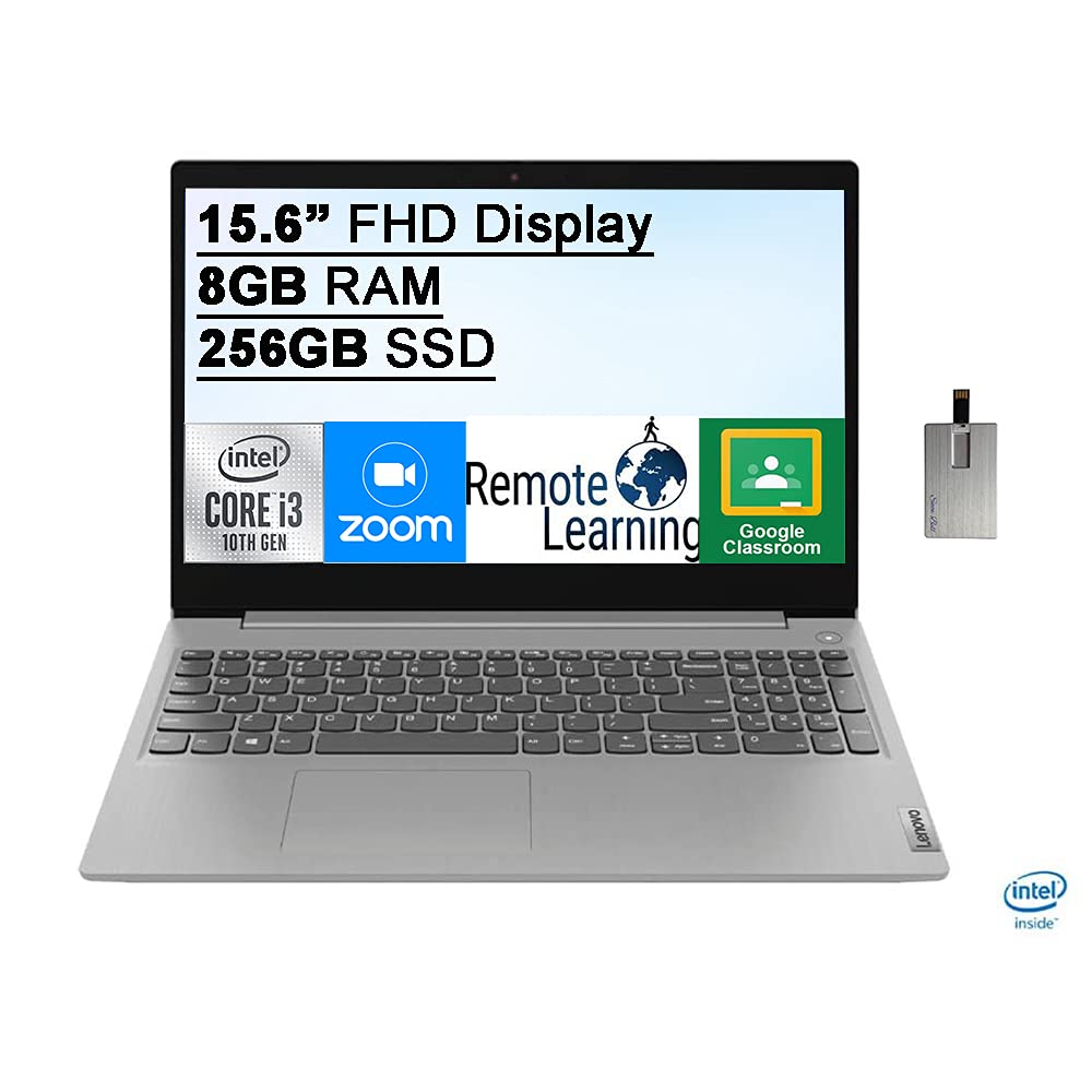 لپ تاپ کامپیوتر Lenovo IdeaPad 3 15.6 اینچی FHD، پردازنده 13th Gen Intel Core i3-1305U، 8GB RAM، 256GB PCIe SSD، گرافیک Intel، وبکم HD، HDMI، ویندوز 11، خاکستری، کارت حافظه USB SnowBell 32GB