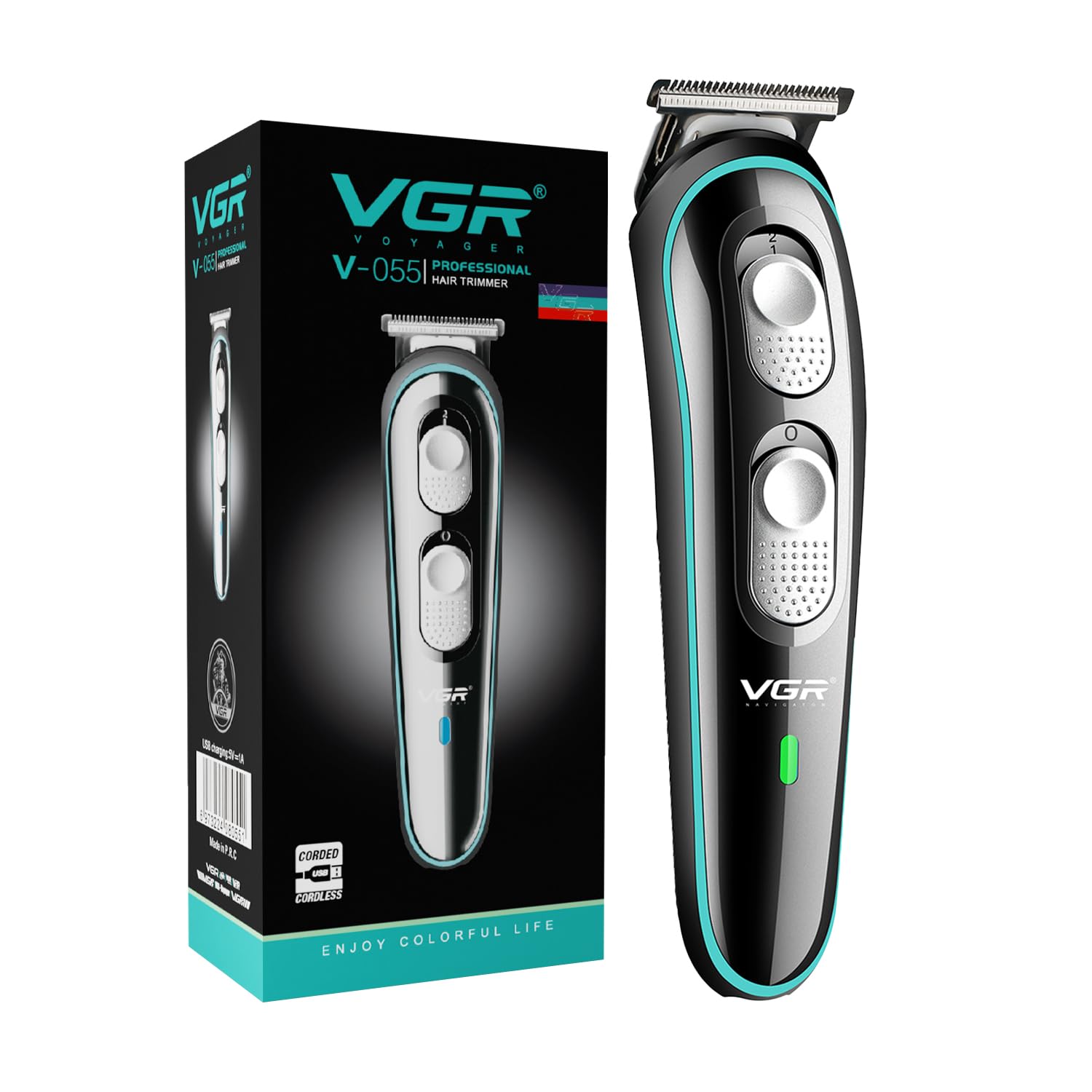 کیت کلیپر حرفه ای الکتریکی VGR V-055 | قابل شارژ، بدون سیم | با 4 دستگاه تنظیم کننده برای مردان | (مشکی) مشکی استاندارد