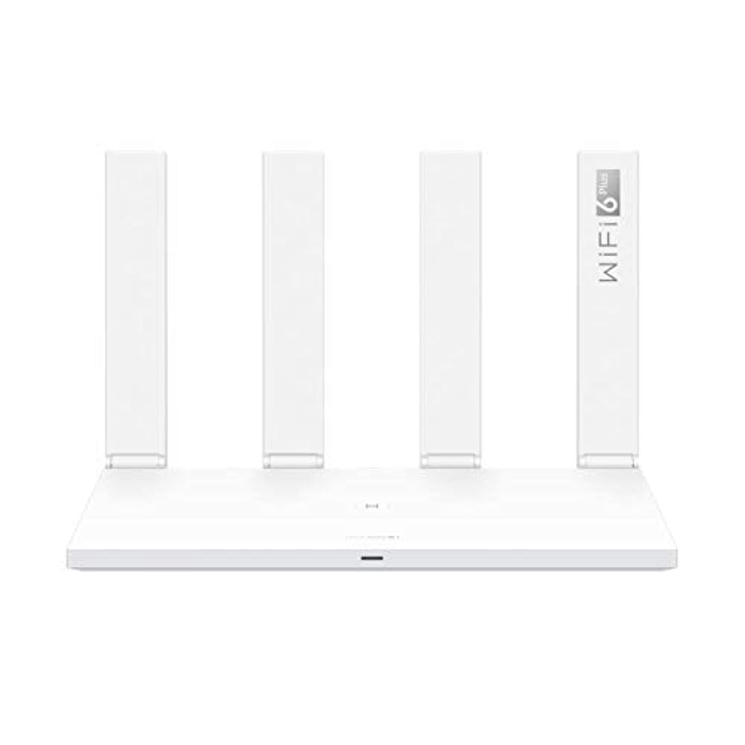 مسیریاب هوشمند وای فای HUAWEI WS7100-20 WiFi 6 Plus AX3 با سرعت 3000Mbps، دو هسته‌ای، دو باند 2.4GHz و 5GHz، با دارایی نرخ گیگابیت برای استفاده در خانه و دفتر کار است.