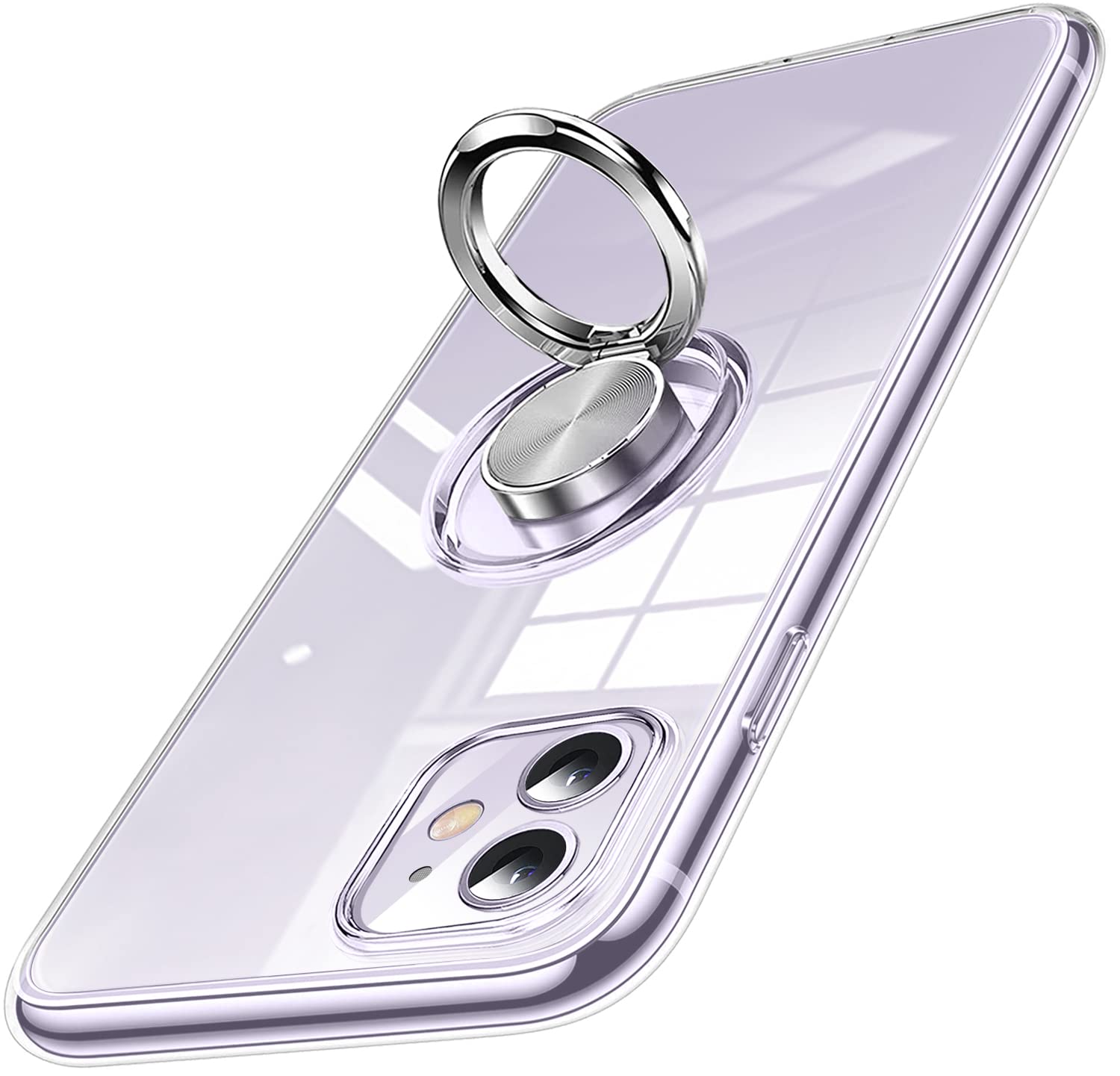 ZHIYIWU iPhone 11 Case 6.1" Crystal Clear Silicone Protective Phone Case with Ring Holder Kickstand Shockproof Anti-Scratch Flexible TPU Bumper Cover - Clear iPhone 11 - Clear
