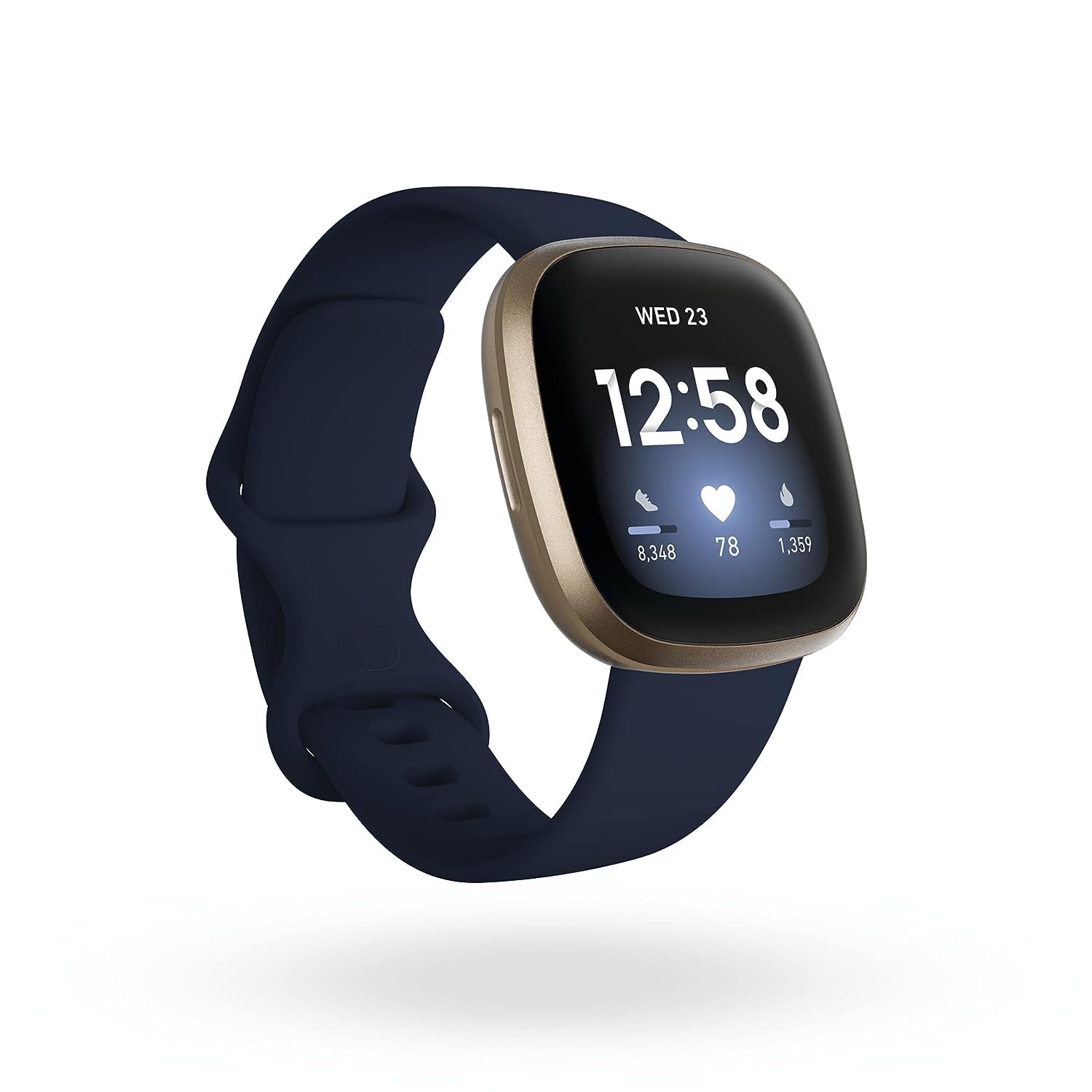 Fitbit Versa 3، ساعت هوشمند بهداشت و تناسب اندام با GPS، ضربان قلب 24/7، دستیار صوتی و باتری تا 6+ روز، آلومینیوم مشکی/طلا نرم مشکی/طلا رنگی.