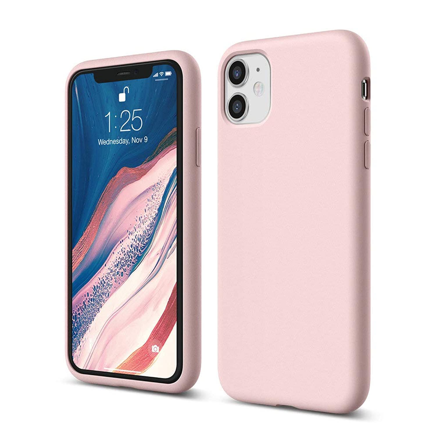 گوشی iPhone 11 با محافظ سیلیکون ژله‌ای با بمپر و پارچه میکروفایبر (صورتی)