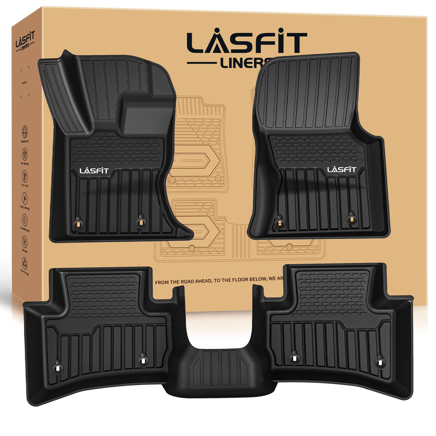 سانترال‌های کفپوش LASFIT مناسب برای لندرور Range Rover Velar 2017-2024 و جگوار F-Pace 2017-2021، سفارشی TPE همه‌طرفه ضدآب کفپوش‌ها 1 و 2 ردیف خودرو، مدل سیاه برای Velar 2017-2026 و F-Pace 2017-2026
