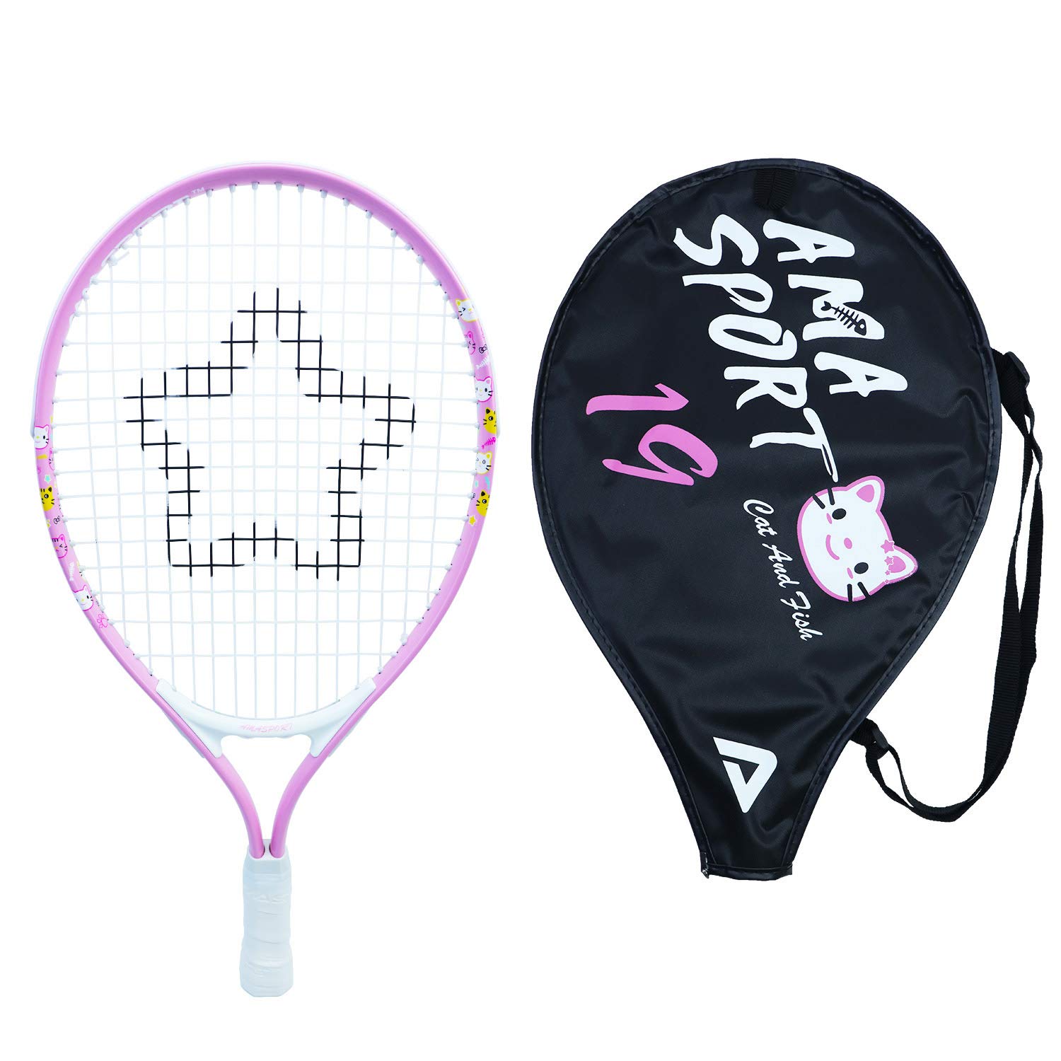 'Kids Tennis Racket for Junior Toddlers Starter Kit 17-25'' for Girl Pink and Boy Yellow with 420D Nylon Shoulder Strap Bag' Pink 19.0 Inches