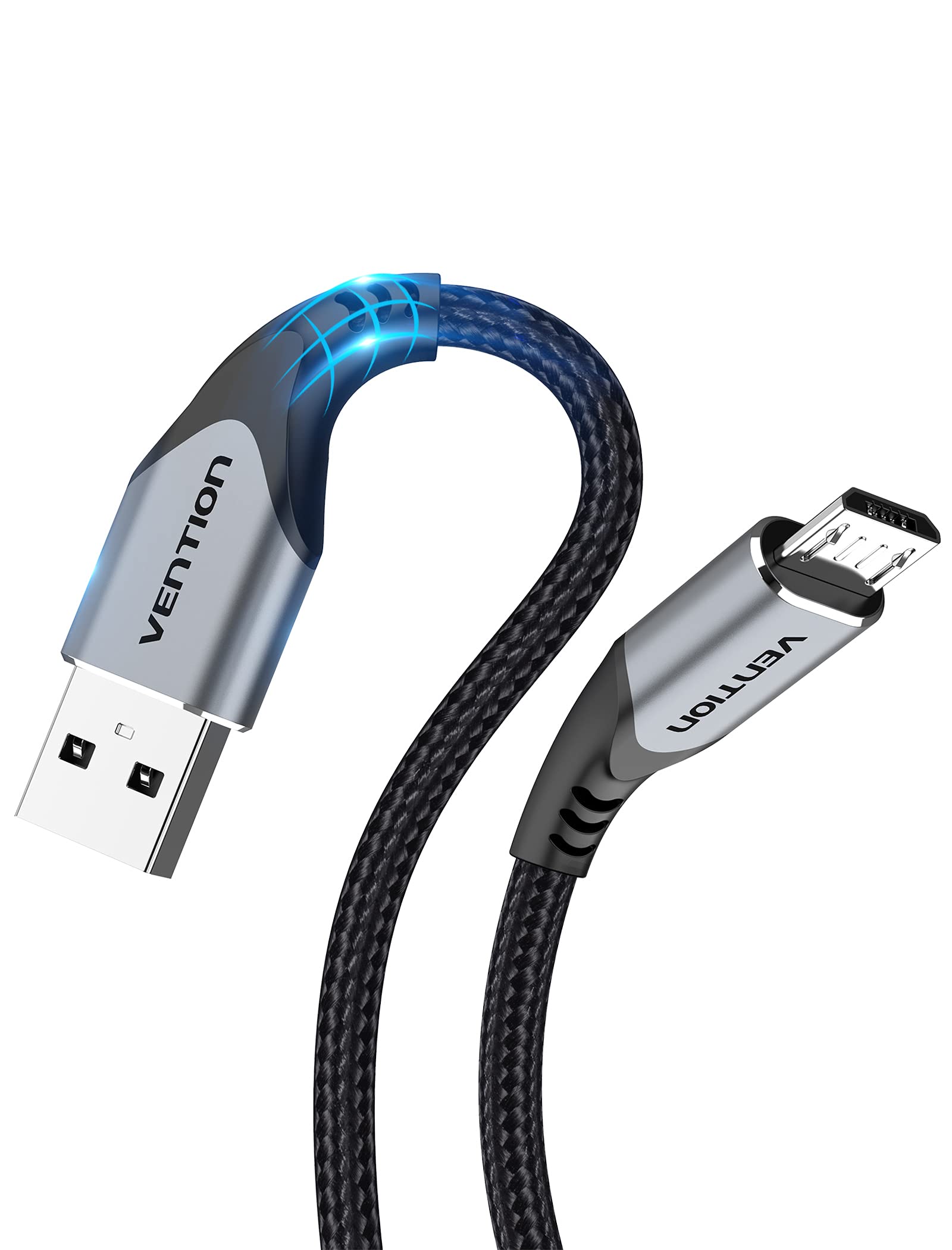 کابل Micro USB VENTION، کابل شارژر گوشی، همگام سریع داده های پرسرعت 3A نایلون برای گوشی‌های هوآوی، شیائومی، ال‌جی، سونی، نکسوس، نوکیا، گوشی‌های هوشمند اندروید، PS4، Xbox (3متر، USB 2.0 به Micro USB، خاکستری) 3متر Micro USB خاکستری