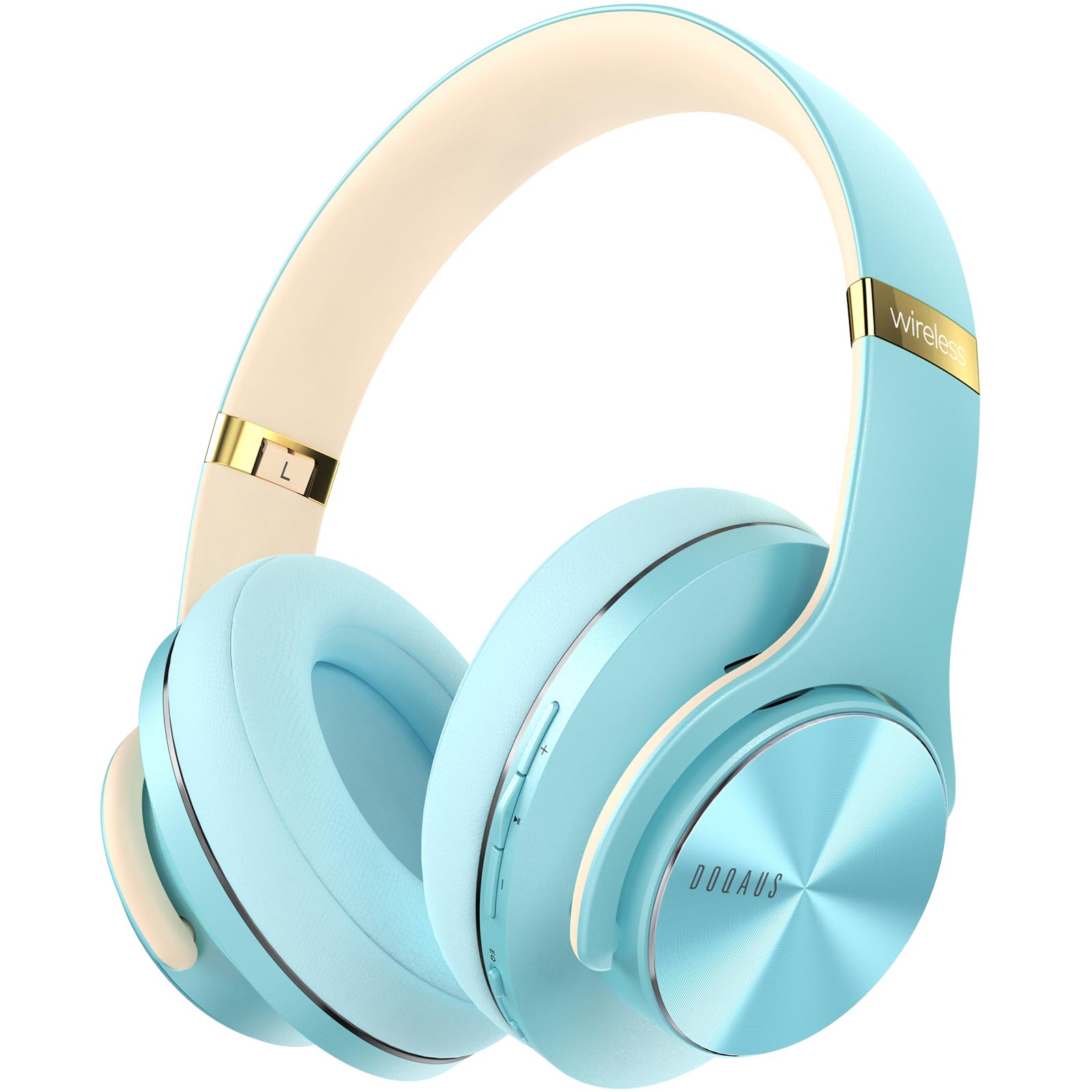 هدفون بلوتوث DOQAUS Over Ear، بازی 90 ساعته هدفون بی‌سیم، 3 حالت مساوی سازی صدا، هدفون های فولدیبل با باس استریوی Hi-Fi، گوشی‌های حافظه مواد پروتئین، دارای میکروفن، حالت سیمی برای تلفن/رایانه شخصی (آبی) سبز روشن