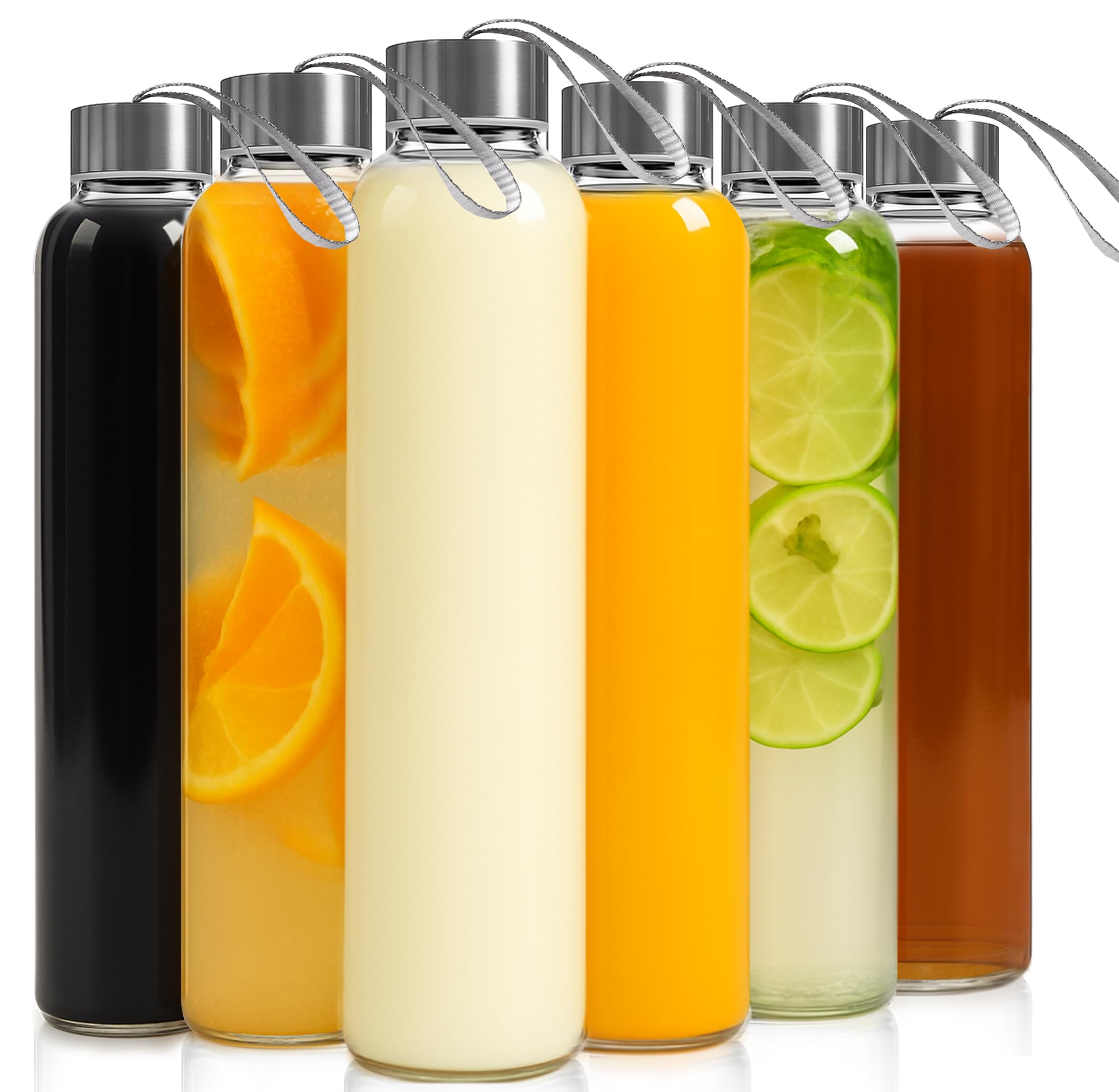 بطری های نوشیدنی شیشه ای اپیکا 18 اونسی، مجموعه 6 عدد (لیوان های نوشیدنی + درپوش حمل کردن)