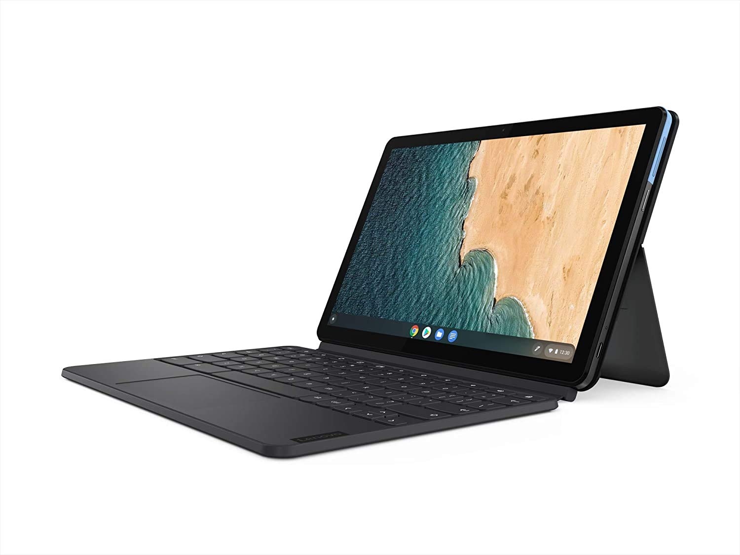 لنوو Chromebook Duet، 2-in-1، نمایشگر 10.1 اینچی WUXGA (1920 × 1200)، MediaTek Helio P60T، 4GB RAM LPDDR4X، 128GB SSD eMCP، گرافیک یکپارچه ARM G72 MP3، سیستم عامل Chrome OS، ZA6F0031US، آبی یخی + آهنی خاکستری