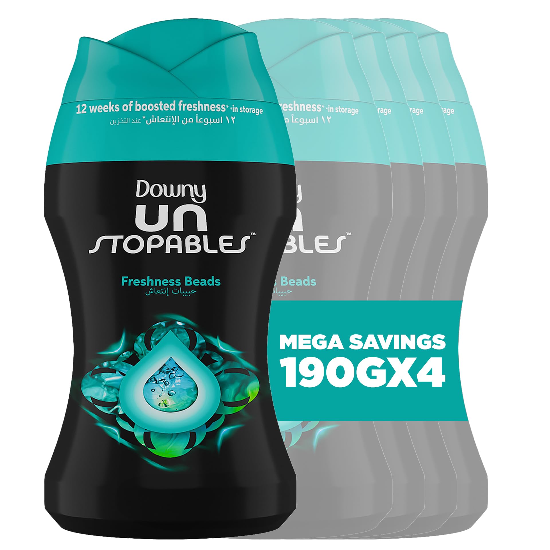 پودر افزودنی بوگیر ، بوغیر و بیشینگ بو Downy Unstoppables 190 گرم، بوی تازه، بسته 4 عددی نسخه جدید