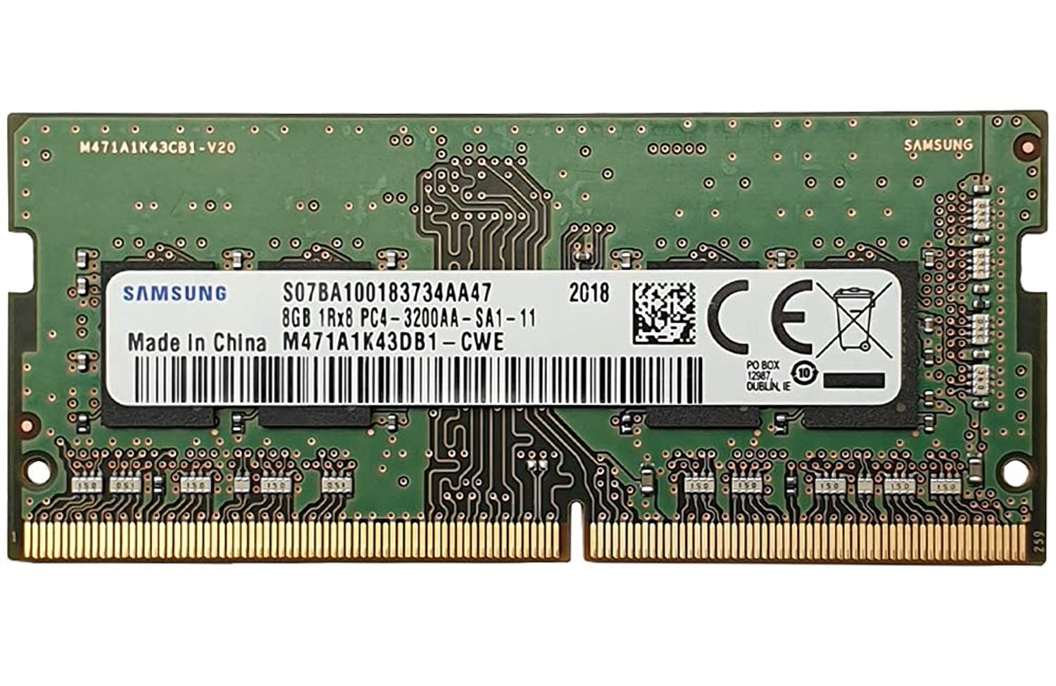 ماژول حافظه رم لپ‌تاپ SAMSUNG 8GB DDR4 3200MHz PC4-25600 1.2V 1Rx8 با پین 260 SODIMM مدل M471A1K43DB1-CWE
