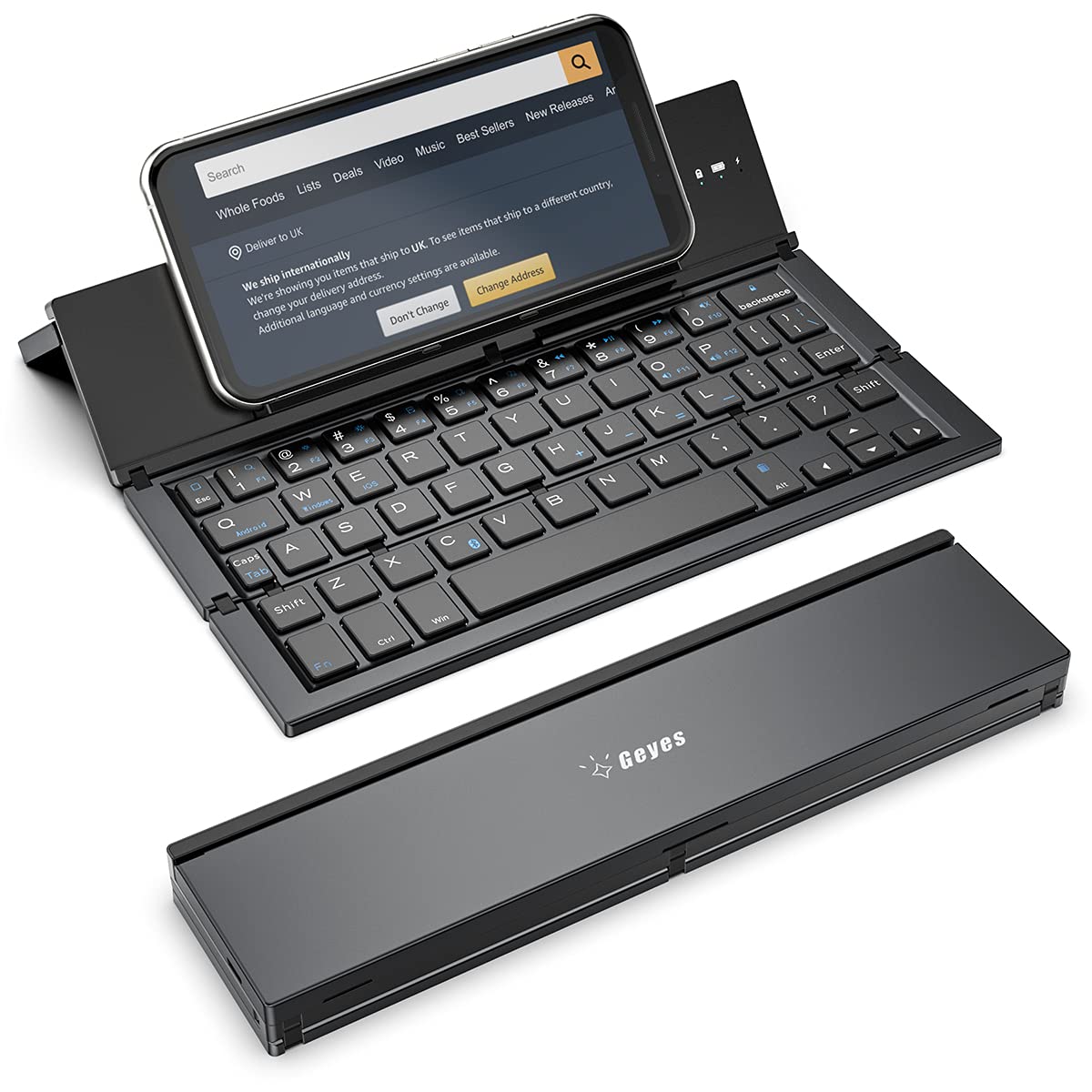 کیبورد بلوتوث قابل تاشو Booxihome Geyes، کیبورد بی‌سیم قابل تاشو و قابل شارژ USB برای دستگاه‌های iOS، آندروید، ویندوز، اسمارتفون - رنگ سیاه