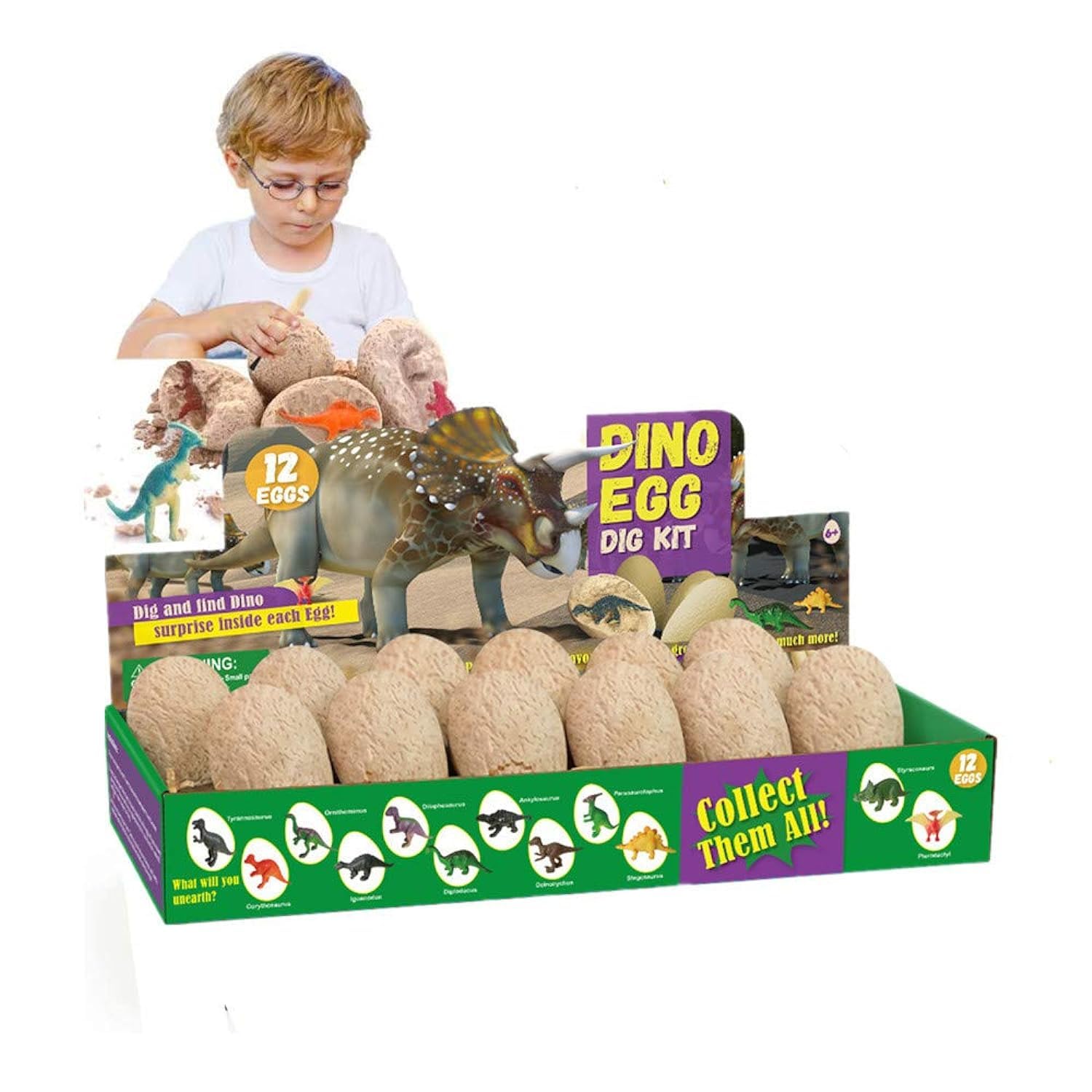 جعبه حفاری تخم دایناسورهای ژنریک 12 پک Discover Different Dinos اسباب بازی باستان‌شناسی و زمین‌شناسی توی تخم دایناسور Excavation Stem Toys برای پسران دختران کودکان هدیه، چندگانه، Awer23، کودکان سایز یک