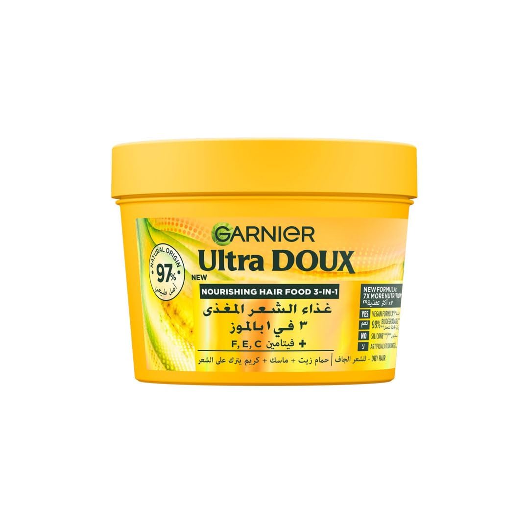 ماسک مو موز مغذی Garnier Ultra Doux Hair Food 3-in-1 برای موهای خشک 390 میلی‌لیتر 1 عدد (بسته‌ای شامل 1 عدد)