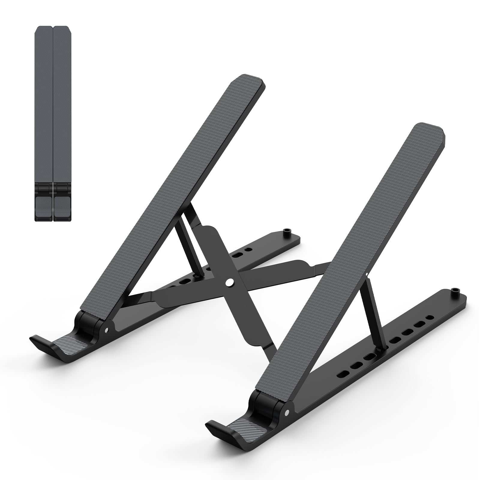 پایه لپ تاپ Tonmom برای میز، پایه قابل تنظیم لپ تاپ از ABS+سیلیکون، پایه قابل‌تاشو و قابل‌حمل لپ تاپ، پایه خنک کننده هوایی برای لپ تاپ‌های 10-15.6 اینچ، تبلت-مشکی