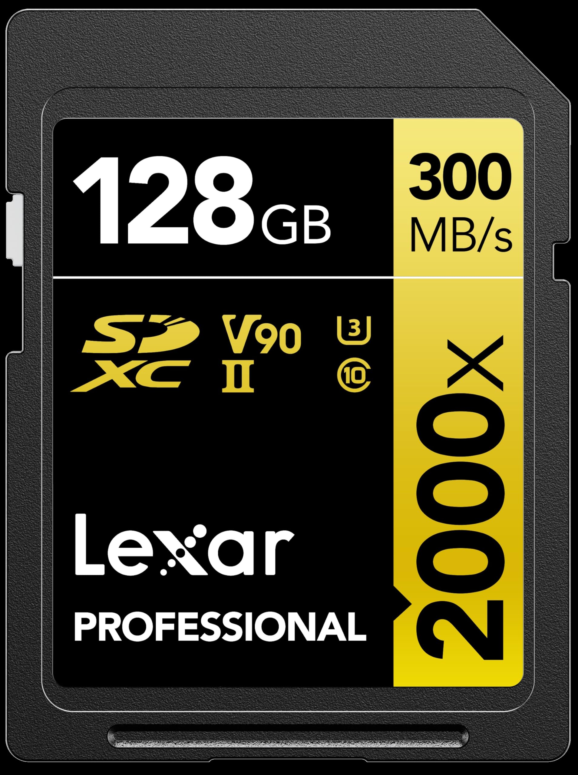 Lexar Professional 2000x 128GB SDXC UHS-II Card, Up To 300MB/s Read, for DSLR, Cinema-Quality Video Cameras (LSD2000128G-BNNNU) 128GB Card