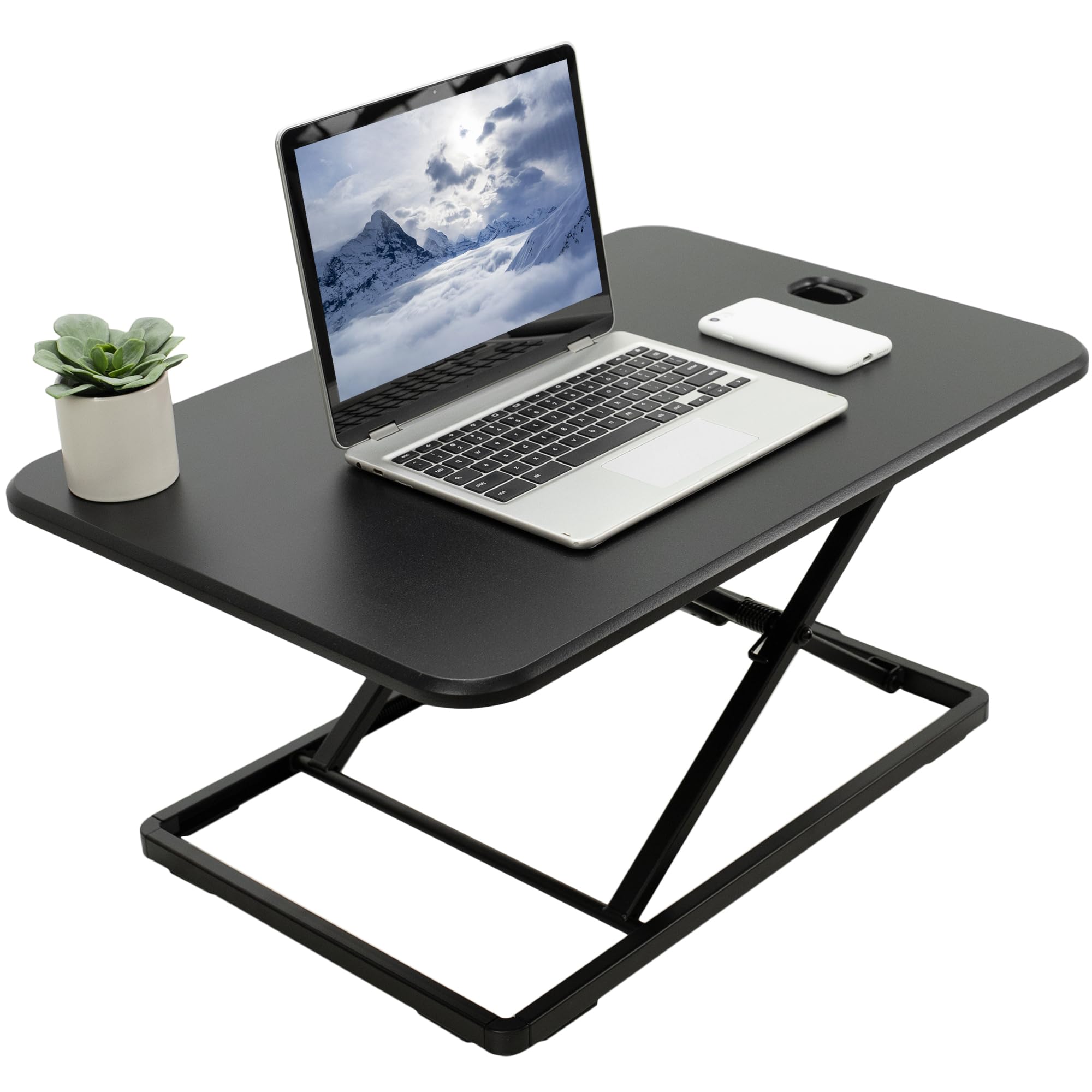 VIVO Ultra-Slim Single Top Height Adjustable Standing Desk Riser, Compact Sit Stand Desktop Converter for Monitor or Laptop, Black, DESK-V001J 26" ترجمه نمی‌شود