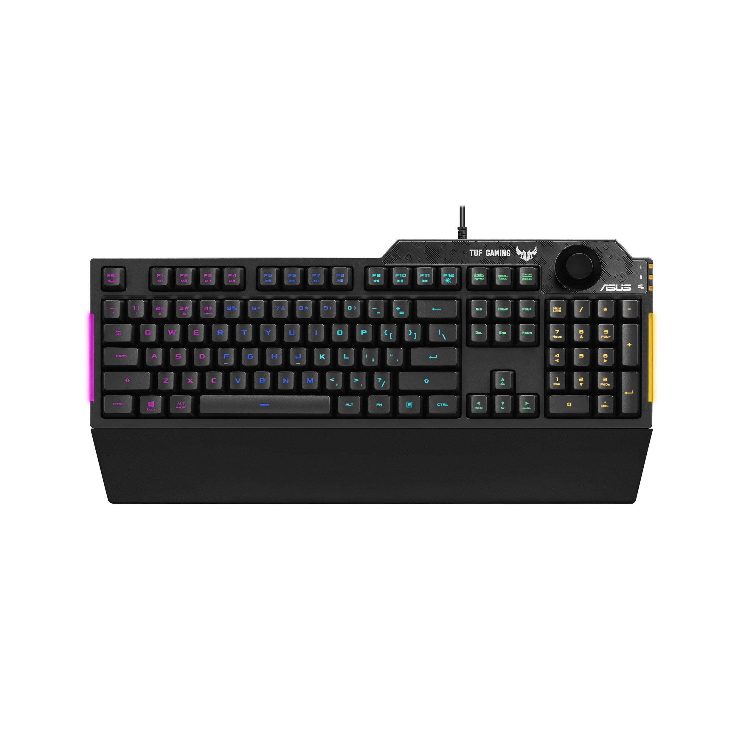 کیبورد بازی ممبرین ASUS برای کامپیوتر - TUF K1 | قابل برنامه‌ریزی، حافظه داخلی | دکمه حجم اختصاصی، روشنایی Aura Sync RGB و نورپردازی اطراف | قابل جداشدن از نیاز به استراحت مچ دست | مقاوم در برابر ریزش مایعات | بسیار مقاوم | رنگ مشکی کیبورد TUF K1
