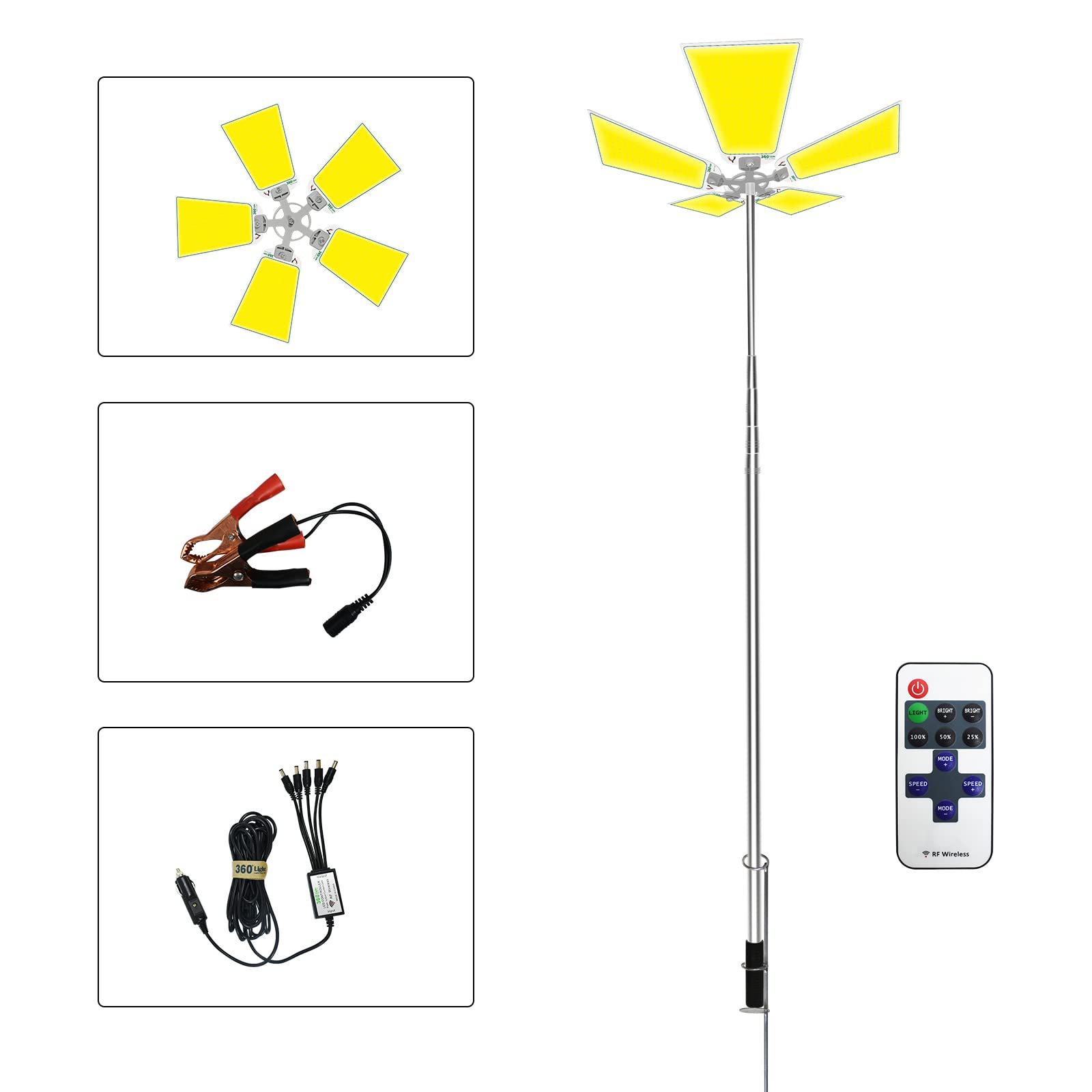 لامپ های کمپینگ LED Conpex 25000lm، LED قابل تلسکوپ، لامپ قابل حمل ضدآب برای ماهیگیری / پشتیبانی از BBQ / کمپینگ / مکانیک ساختمان / صفحه کار (110 وات 12 ولت) با ریموت