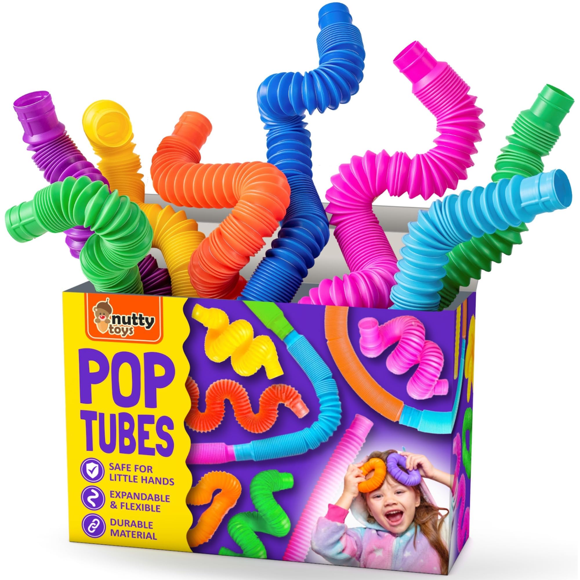 اسباب بازی Nutty Toys Pop Tubes - اسباب‌های حسی - اسباب بازی کودکان |8 بسته بزرگ| خلاقیت بی‌پایان و سرگرمی برای کودکان - اتصال و پاپ! برترین فیدجت ADHD اوتیسم 2024، بهترین هدیه‌های کریسمس پسر و دختر، ایده هدایای معمولی 8