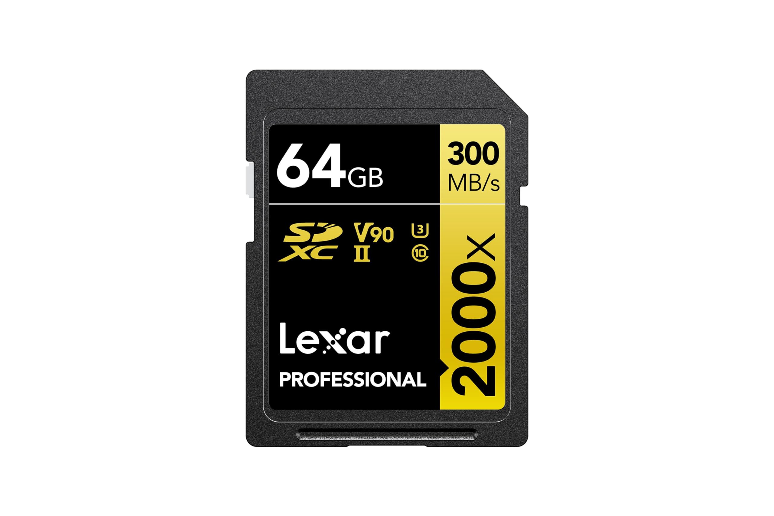کارت حافظه Lexar Professional 2000x SD 64GB، کارت حافظه SDXC UHS-II، تا 300 مگابایت بر ثانیه خواندن، 260 مگابایت بر ثانیه نوشتن، کلاس 10، U3، کارت V90 SDXC برای دوربین‌های DSLR، دوربین‌های ویدیویی 8K Cinema-Quality Full-HD (LSD2000064G-BNNAG) 2000x 64GB