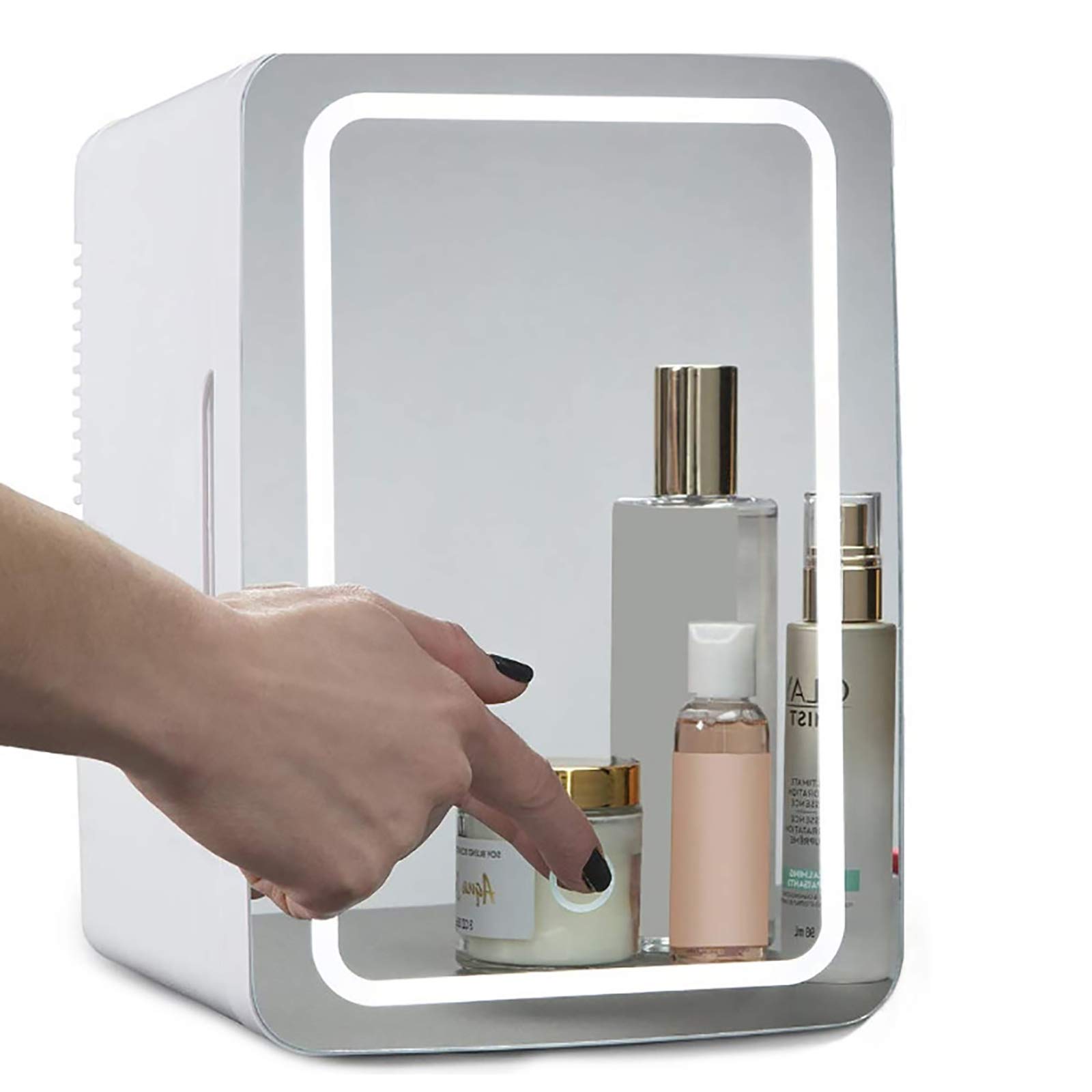 یخچال زیبایی کوچک Biolomix HWHSZ Mini، با ظرفیت 8 لیتر، یخچال آرایشی قابل حمل، دارای آینه آرایشی و نور LED، کوچک و ساکت، یخچال سردکن/گرم کن، 12 ولت برای خودرو/220 ولت برای خانه