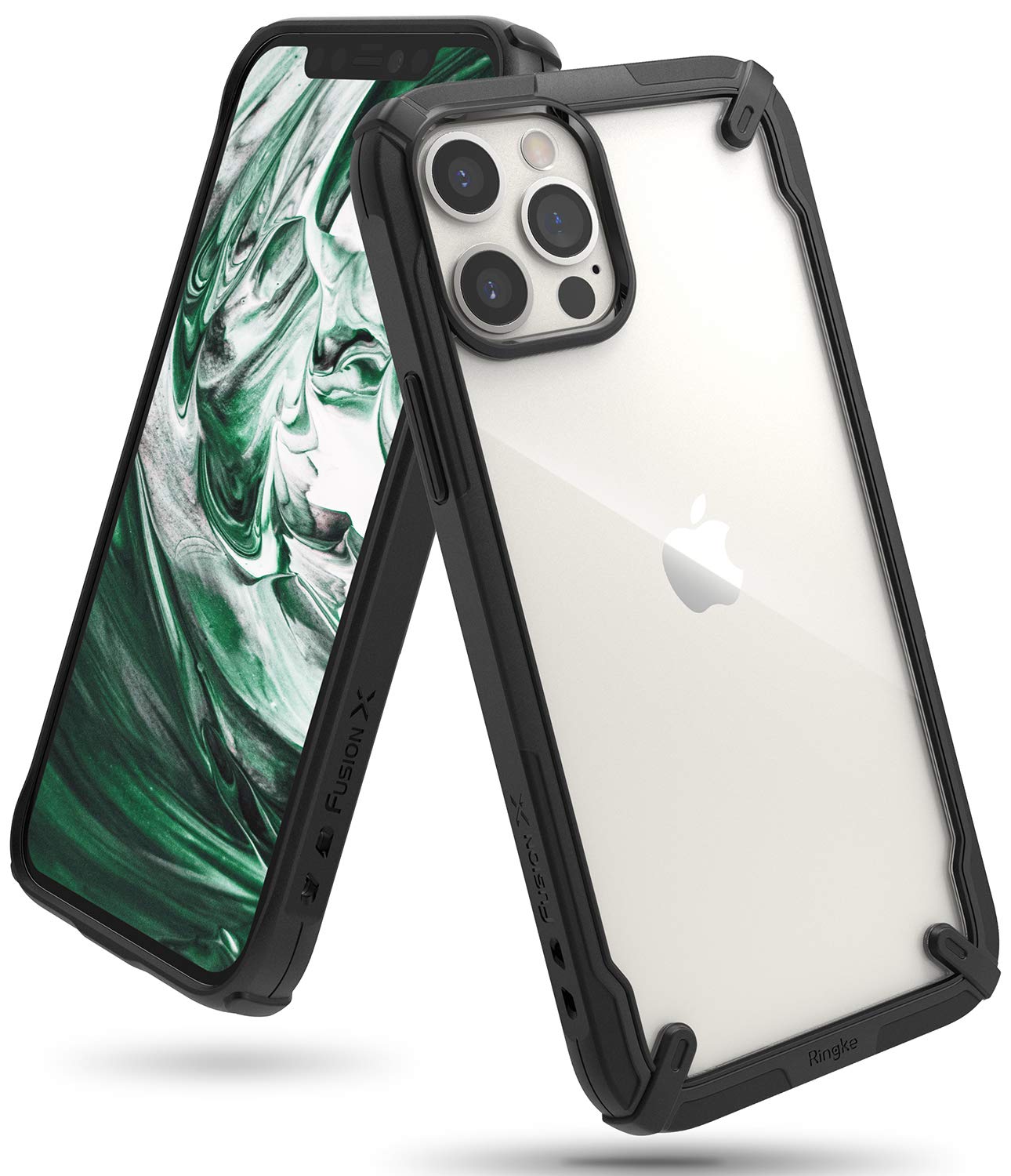 کاور پشتی Ringke Fusion-X برای iPhone 12 Pro Max، [تست شکستن نظامی] قاب پشتی سخت PC شفاف با نازک TPU مقاوم در برابر ضربه - مشکی