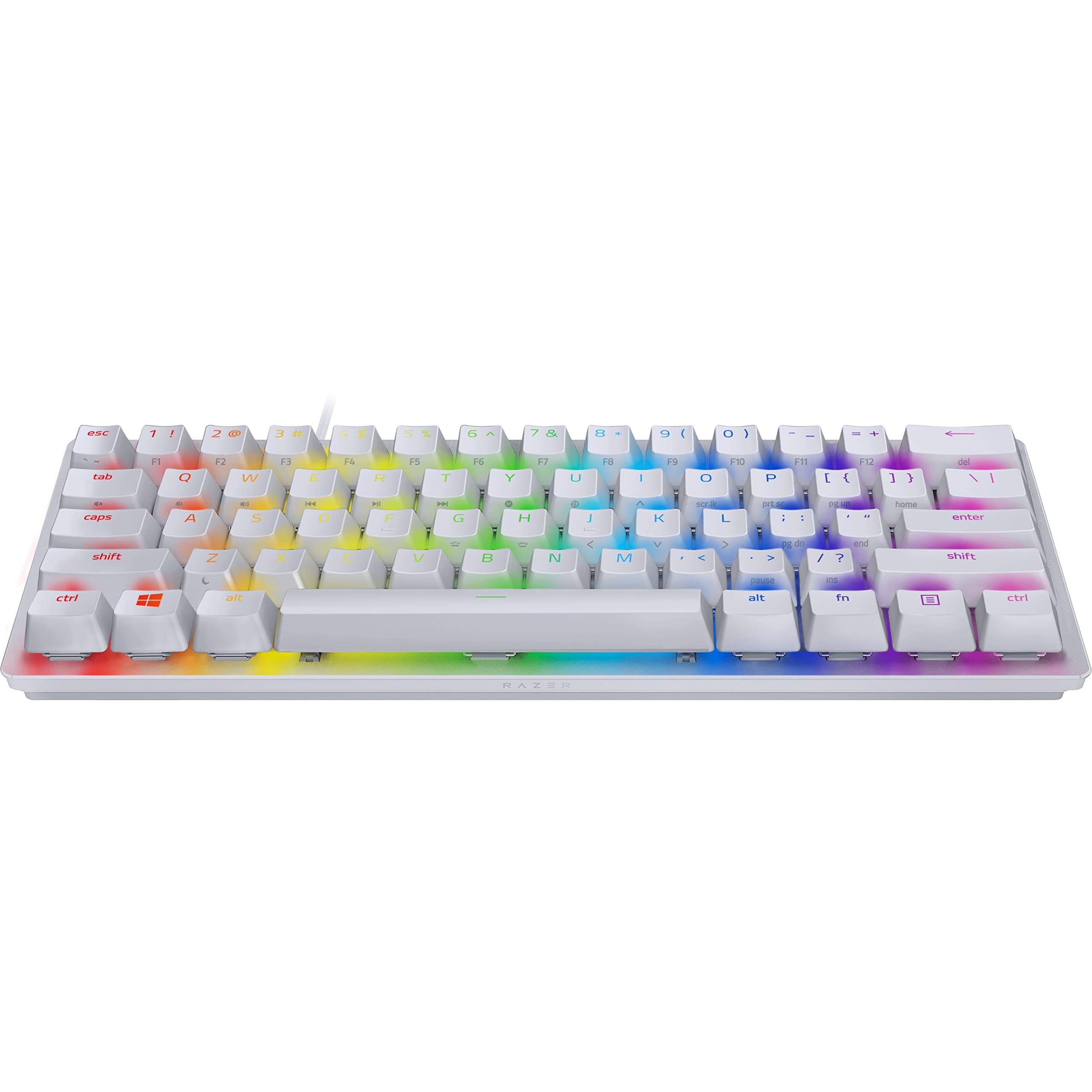 ترجمه: صفحه کلید بازی Razer - Huntsman Mini 60 درصد سیمی با سوییچ‌های کلیکی اپتیکال، با نور پس‌زمینه RGB Chroma، صفحه کلید‌های PBT، صفحه کلید‌های مکانیکی برای بازی در کامپیوتر.