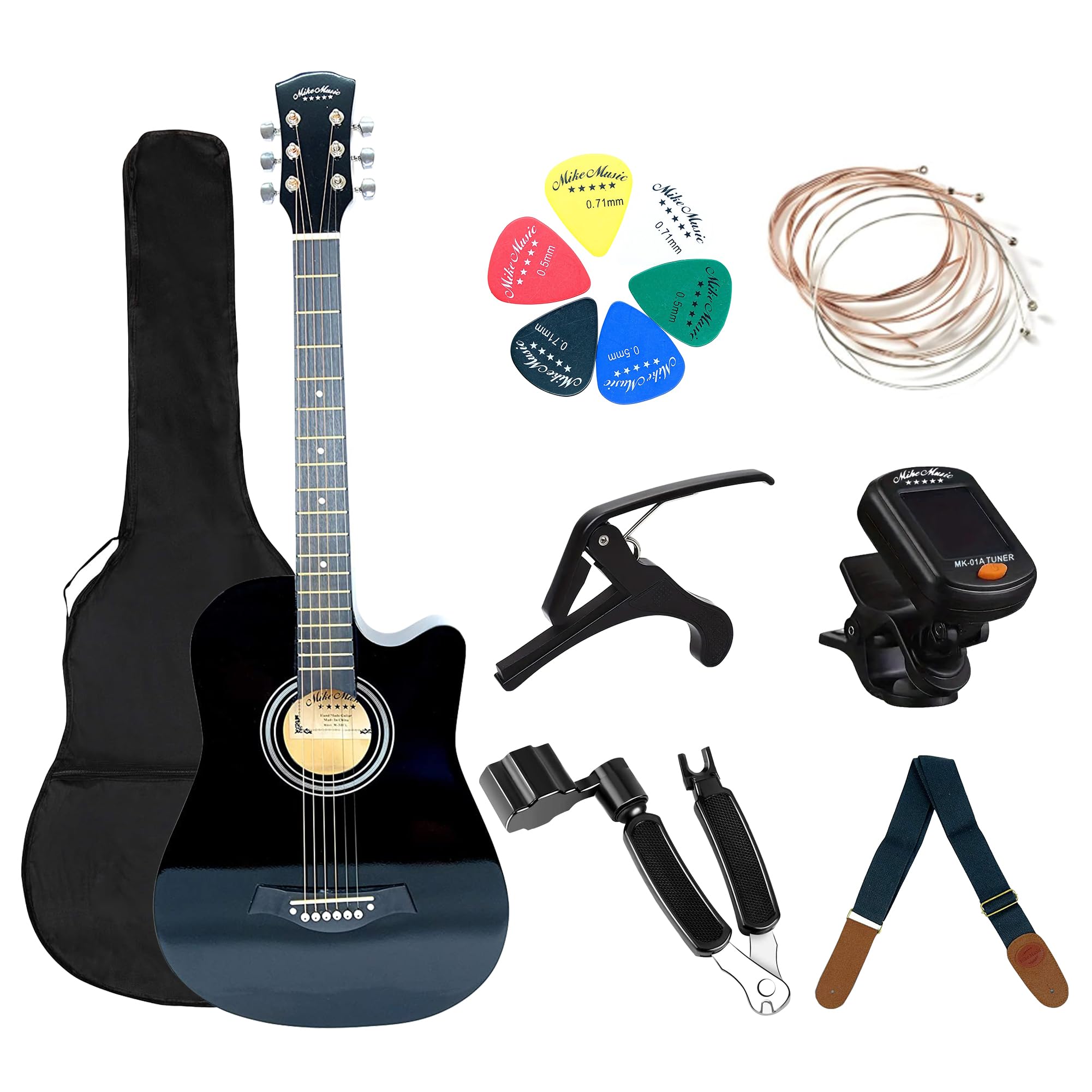 {
    "name": "Mike Music 38-Inch Acoustic Guitar Starter Kit with Bag, Capo, Tuner, Picks, Extra Strings, Chord Chart – Perfect for Beginners Black",
    "value": "مجموعه شروع گیتار آکوستیک 38 اینچی Mike Music با کیف، کاپو، تیونر، پیک، زهره‌های اضافی، نمودار آکوردها - مناسب برای تازه‌کاران - رنگ مشکی"
}