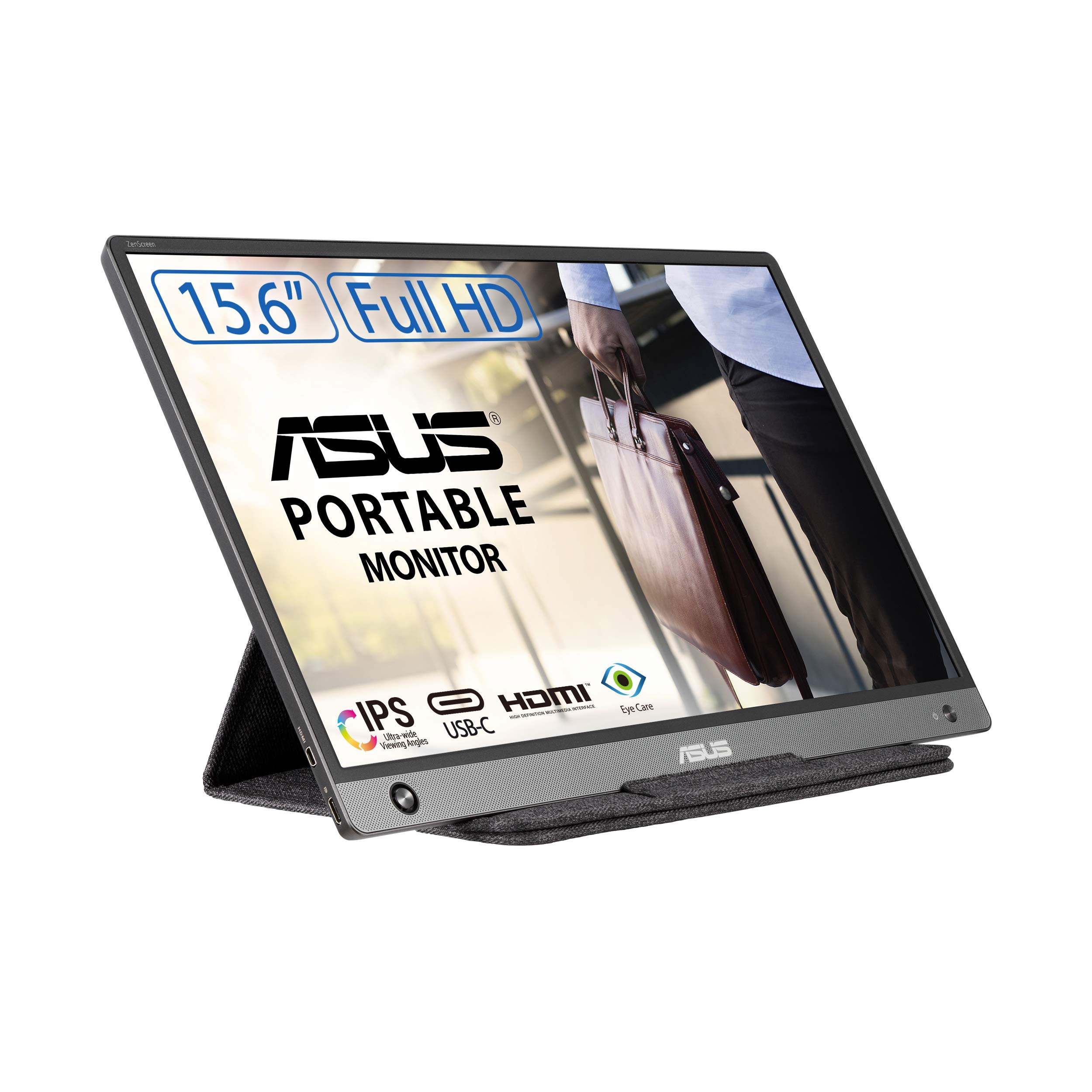 مانیتور قابل حمل ASUS ZenScreen 15.6 اینچ فول‌اچ‌دی 1080P (MB16AH) - پنل IPS با USB‑C و HDMI؛ نمایشگر مسافرتی با کاور هوشمند، بدون سوسو و دارای فیلتر نور آبی، مناسب برای لپ‌تاپ و مک‌بوک — 15.6 اینچ IPS با USB Type‑C و A و میکرو‑HDMI
