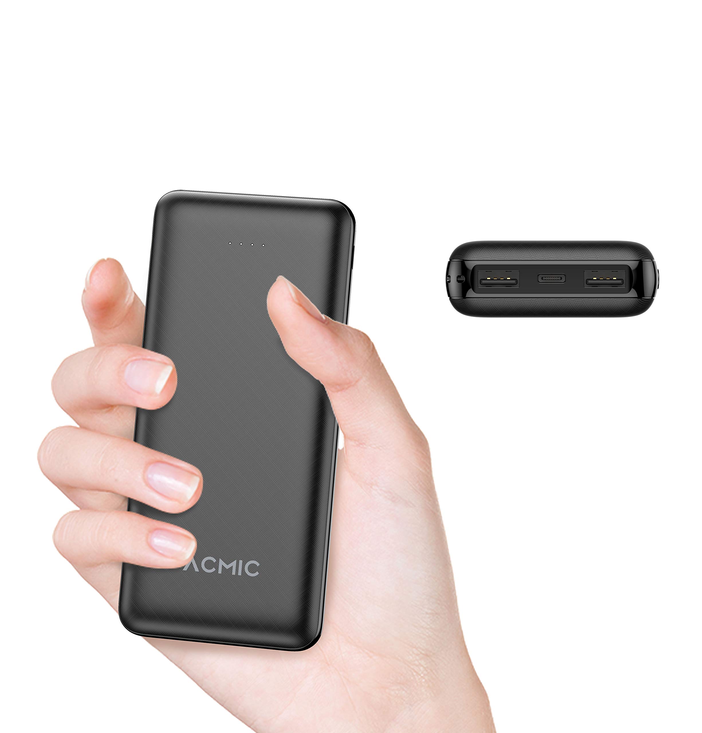 پاور بانک ACMIC 20000mAh، شارژر قابل حمل پاوربانک شارژ سریع 2 USB 2.0 QI اسلیم، باتری دارای ظرفیت بالا برای آیفون، سامسونگ، هوآوی و غیره - مشکی