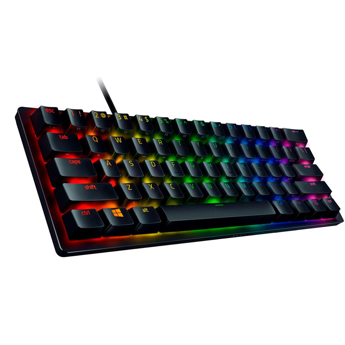صفحه کلید بازی Razer Huntsman Mini 60٪: سوئیچ‌های سریع صفحه کلید - سوئیچ‌های اپتیکال خطی - نورپردازی RGB Chroma - کلیدهای PBT - حافظه‌ی داخلی - Snap Tap - مشکی (تجدیدنظر شده) کلاسیک مشکی سوئیچ‌های اپتیکال خطی
