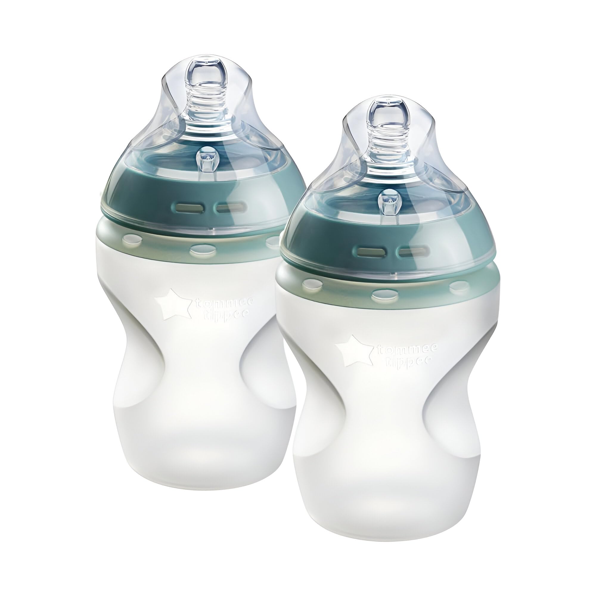بطری کودک Tommee Tippee Flexy Silicone Closer to Nature، ضد کولیک، حس طبیعی، سرنی بدون انبساط، پایه پایدار بدون سرنگ، آسان برای تمیز کردن، بسته 2 عددی، 260 میلی لیتر، 9 اونس