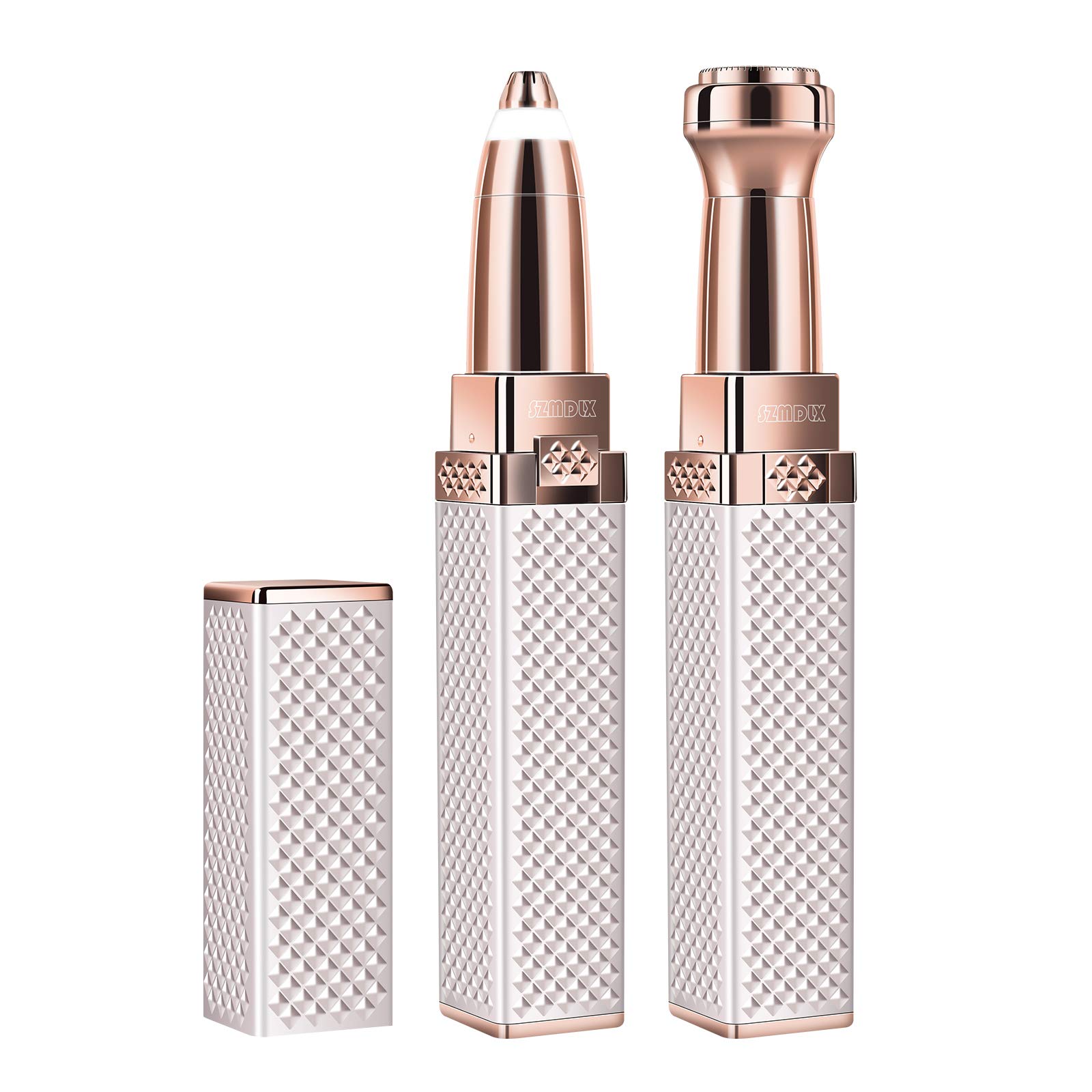 Trimmer ابرو، حذف کننده موهای صورت برای زنان، 2 در 1 خراش ابرو و حذف کننده مو بی درد، حذف موی ابرو لب بینی بدن و صورت برای ابرو، موهای صورت، لب، چانه با چراغ LED داخلی