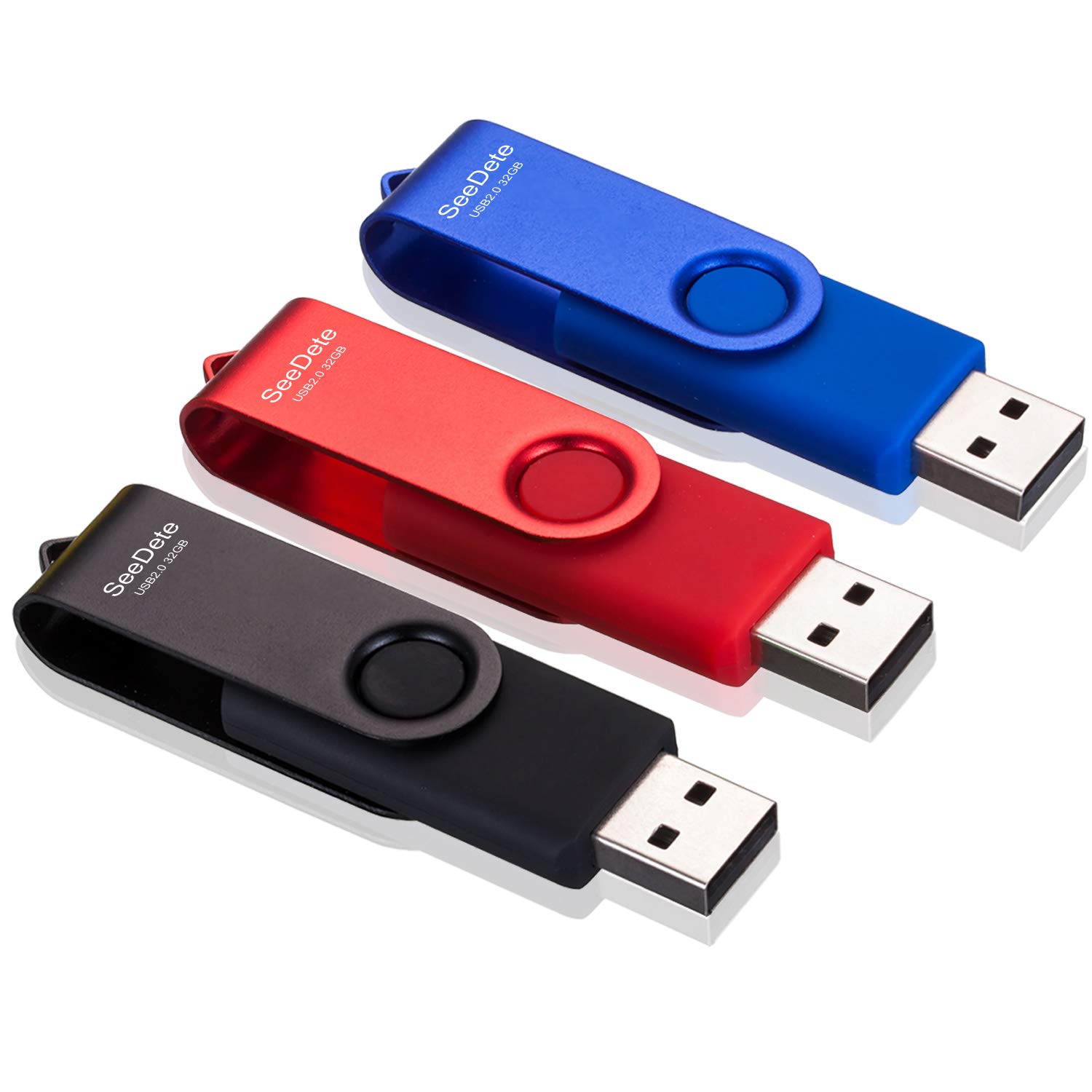 فلش‌درایو 32 گیگابایت، خودراه USB، چرخش استیک USB، دیزاین چرخشی، مموری استیک با نور LED برای ذخیره‌سازی خارجی و پشتیبان‌گیری از داده، جمپ درایو، بسته 3 عددی 32 گیگابایت (3 رنگ: سیاه، قرمز، آبی)