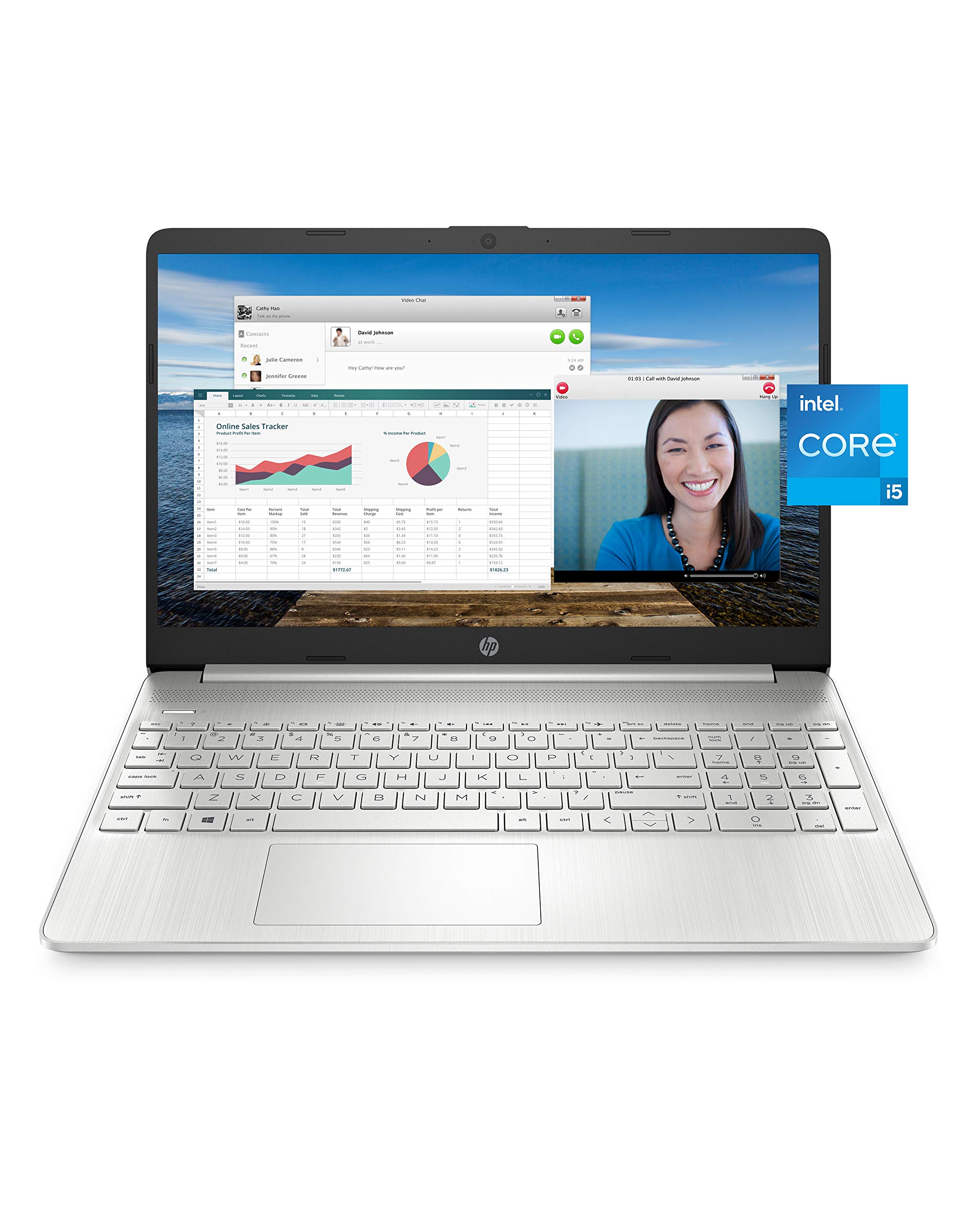 لپ تاپ HP 15، پردازنده Intel Core i5-1135G7 نسل 11، حافظه RAM 8 گیگابایت، حافظه داخلی SSD 256 گیگابایت، نمایشگر Full HD IPS 15.6 اینچ، ویندوز 10 هوم، شارژ سریع HP، طراحی سبک (15-dy2021nr، 2020)