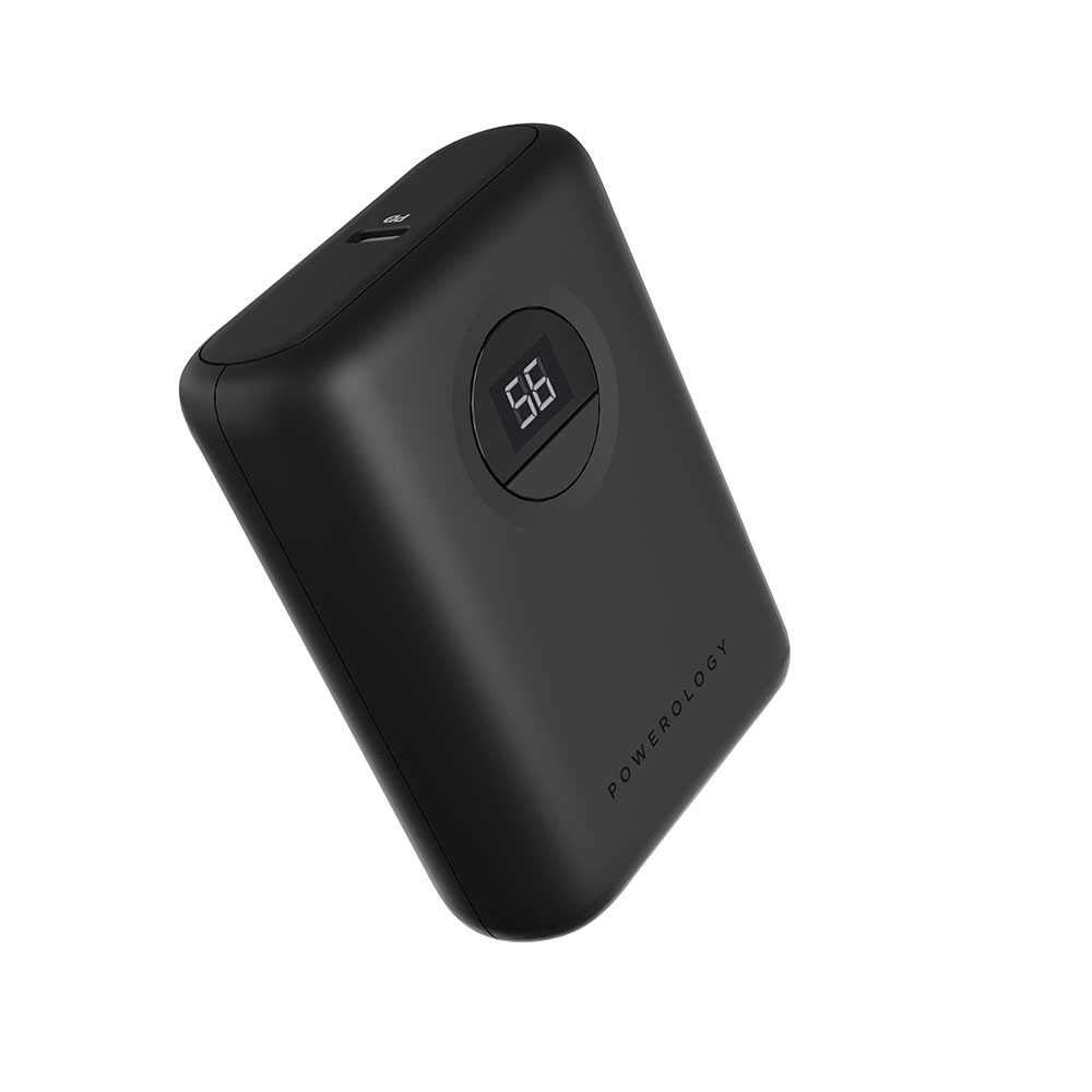 پاوربانک فوق‌العاده کوچک Powerology 10000mAh PD 20W، شارژ مجدد، نمایشگر دیجیتال، نورانی و کوچک، درصد باتری 0% تا 60% در 35 دقیقه، شارژ سریع خروجی دوگانه - مشکی (پیش‌فرض)