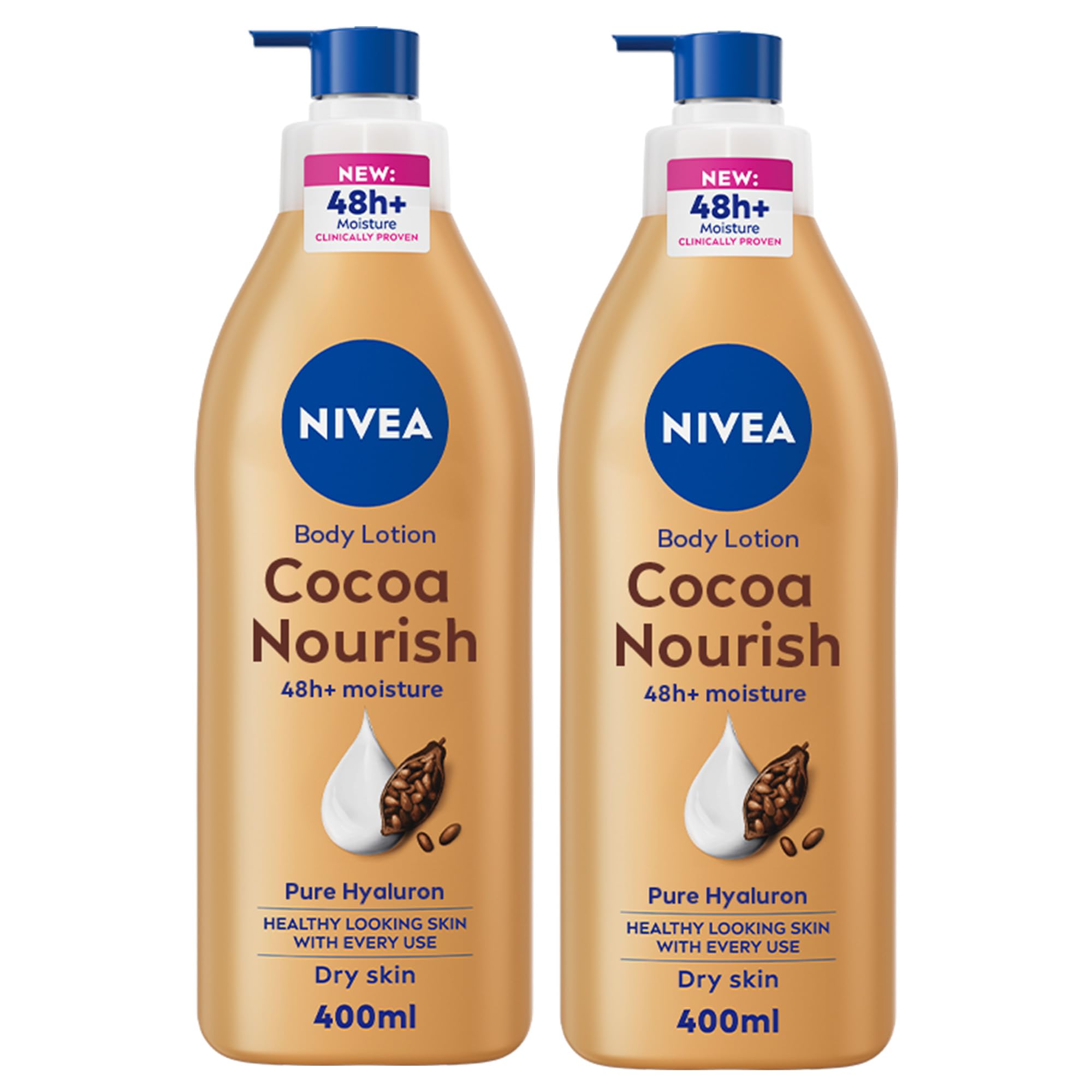 لوسیون بدن NIVEA برای پوست خشک، کاکائو باتر، مراقبت کامل 5 در 1، مرطوبت عمیق 48 ساعته، 2x400 میلی لیتر، بسته 2 عددی 400 میلی لیتر (بسته 2 عددی)