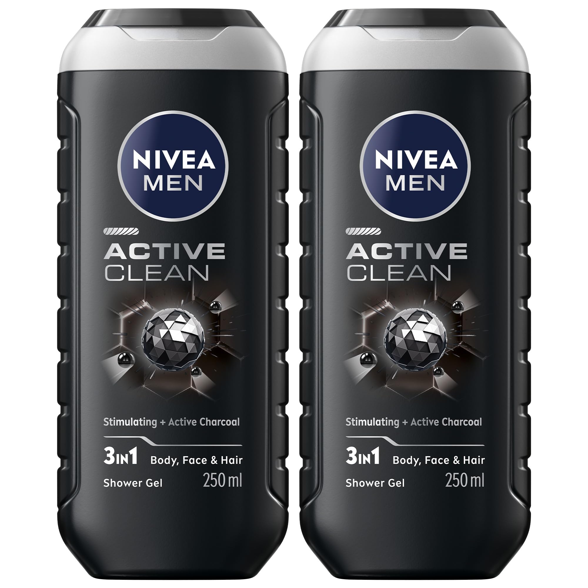 ژل شوینده 3 در 1 NIVEA MEN Active Clean، بدن، صورت و مو را تمیز می کند، با زغال فعال برای پوست تمیز و روشن کننده، برای انواع پوست، 2x500 میلی لیتر، بسته 2 عددی 2x500 میلی لیتر تکی