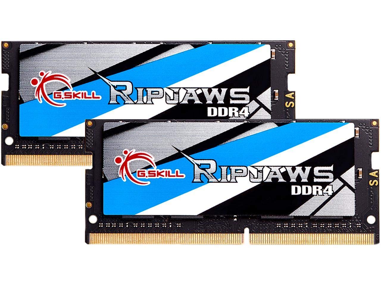 حافظه رم G.SKILL Ripjaws سری DDR4 SO-DIMM رم 32 گیگابایت (2x16 گیگابایت) 3200MT/s CL22-22-22-52 1.20V بدون بافر و بدون ECC حافظه نوت‌بوک/لپ‌تاپ SODIMM (F4-3200C22D-32GRS)