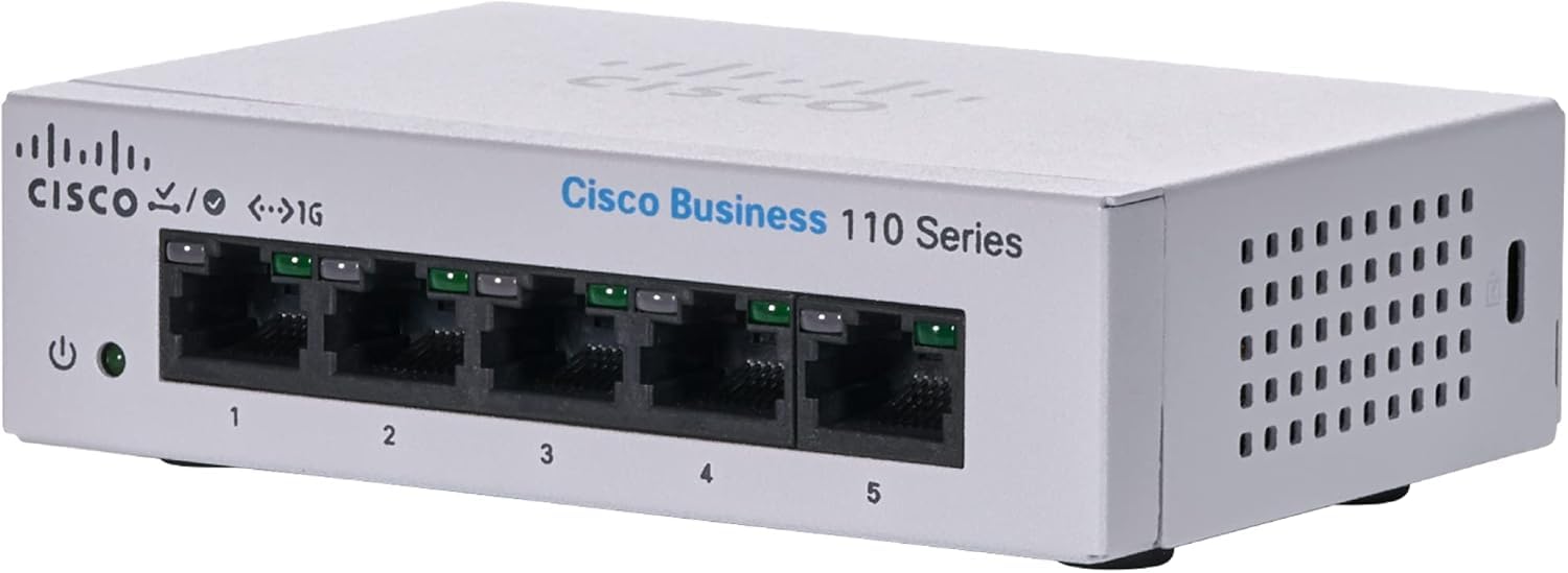 سوییچ نامدار Cisco Business CBS110-5T-D | 5 پورت جیگابایت | دسکتاپ | تغذیه خارجی | حفاظت مادام العمر محدود (CBS110-5T-D-NA)