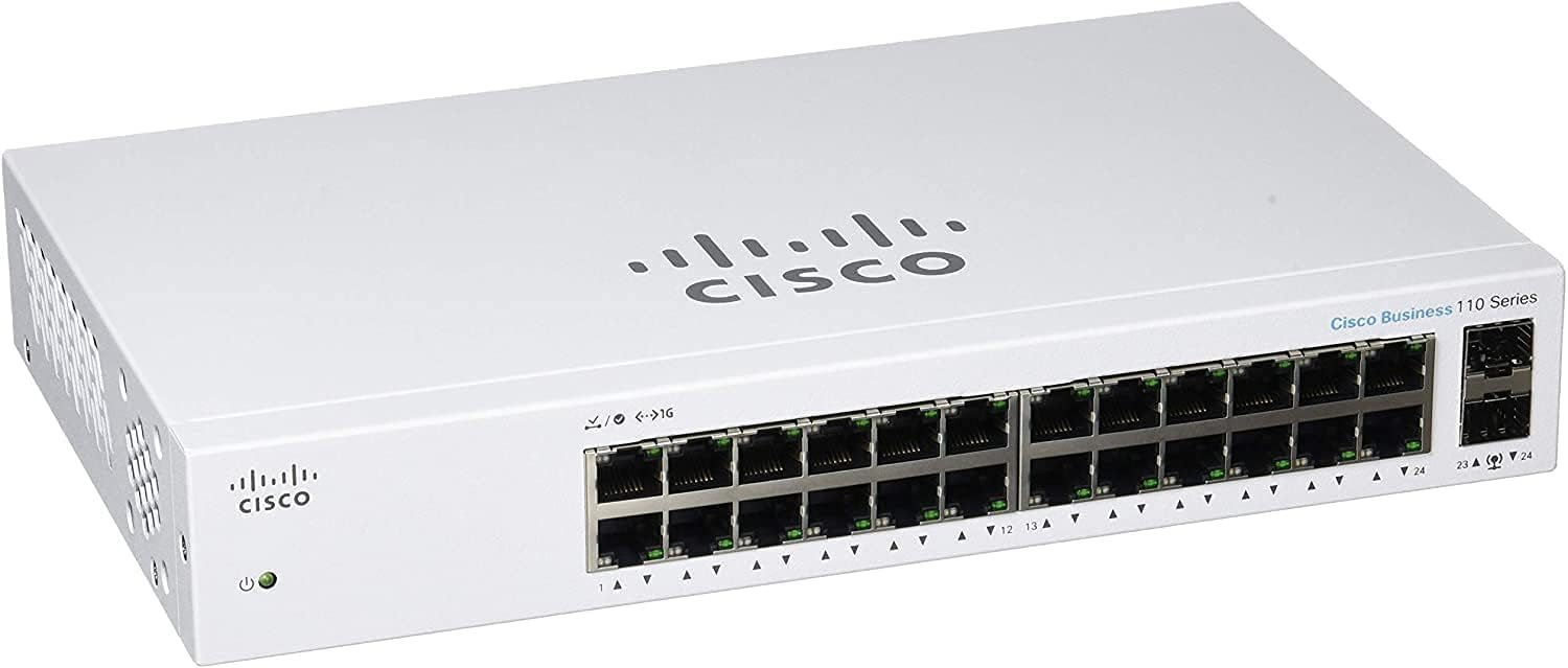 سوئیچ بی‌مدیر Cisco Business CBS110-24T | 24 پورت GE | 2x1G SFP به اشتراک گذاشته شده | حفاظت محدود برای همیشه (CBS110-24T-NA)