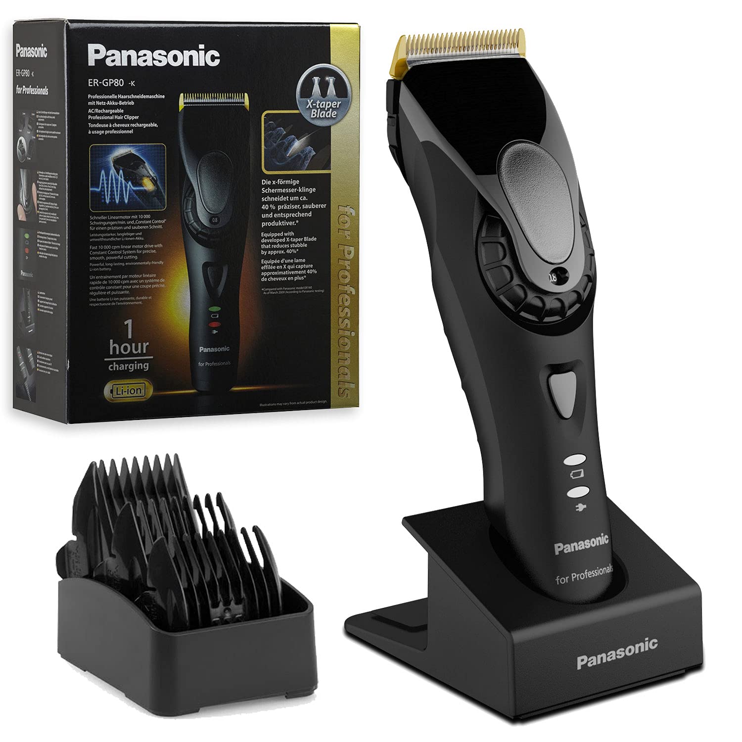 پاناسونیک Er Gp80 Professional Hair Clipper 3469 Combs Using Wiredwirelesscordless, Black, Ergp80