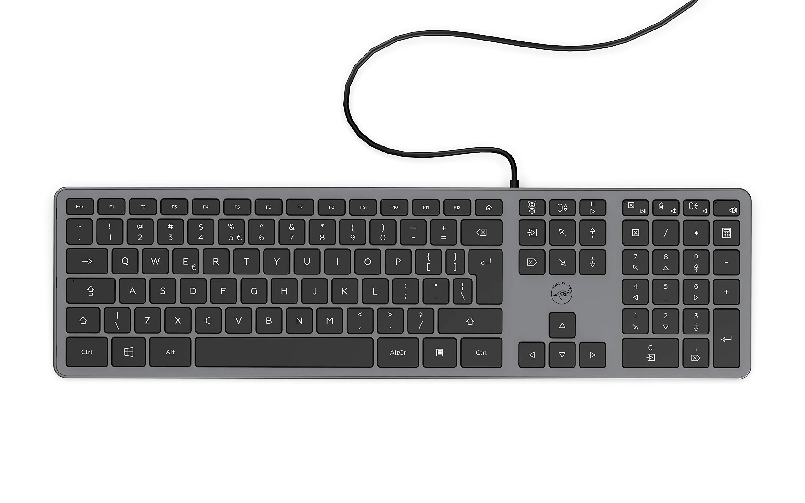 صفحه کلید فوق العاده باریک Mobility Lab ML302843، شیک و باریک Ultra Slim QWERTY US International - باسیم - Space Grey - 450 × 130 × 28 میلی‌متر - QWERTY US International