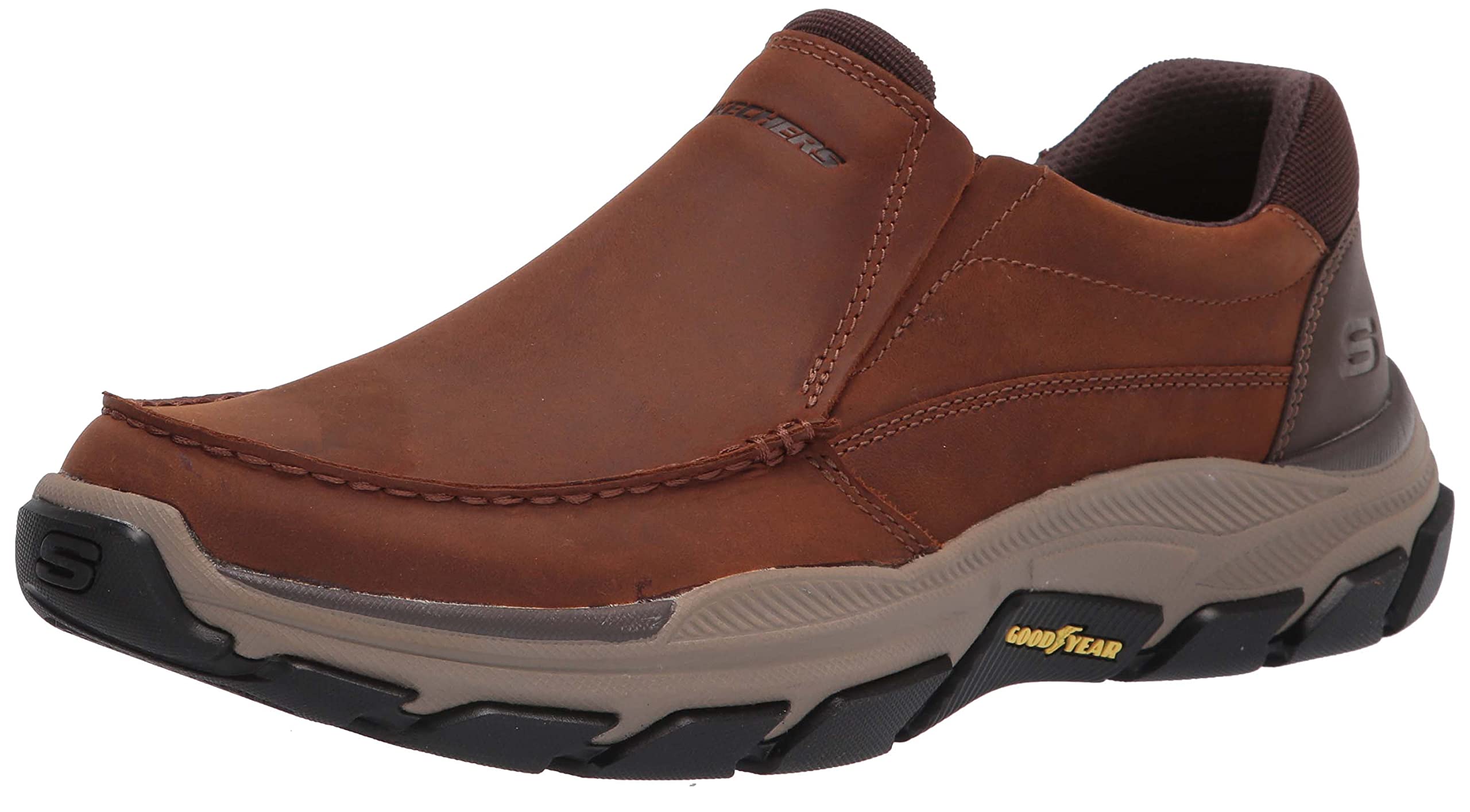 کفش مردانه Skechers USA مدل Respected - Catel، پنجهٔ موقاسین (Moc Toe) اسلیپ‌آن، سایز 44 (EU)، قهوه‌ای تیره